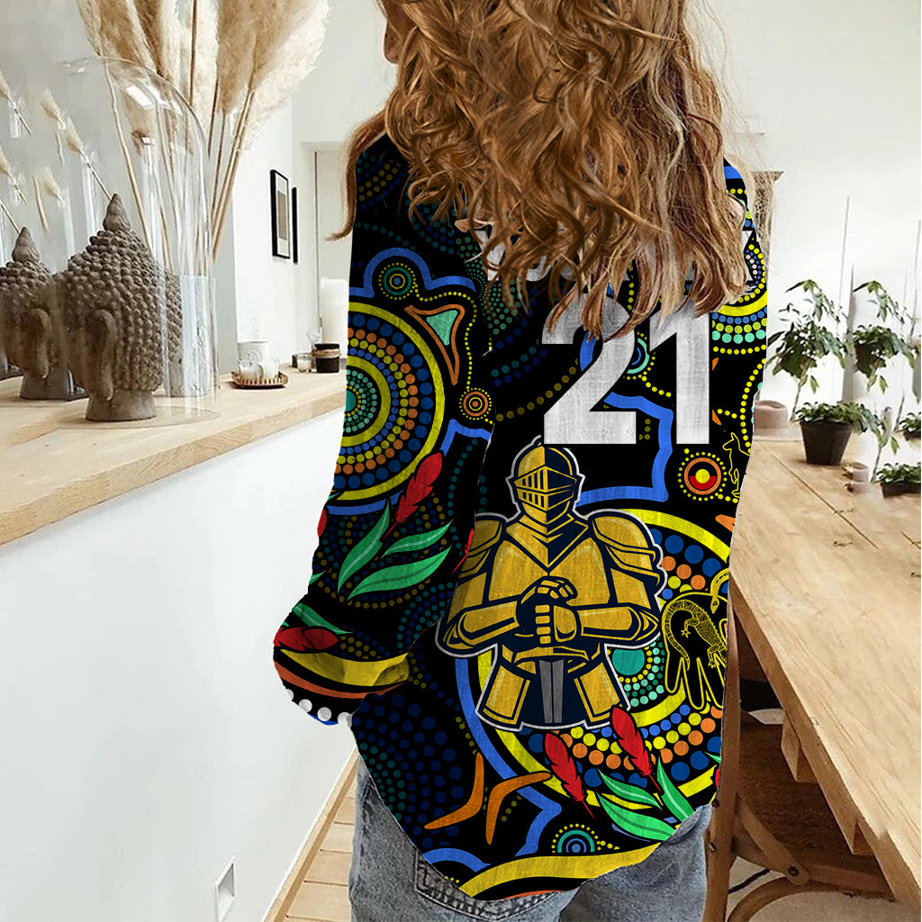 Custom Titans Rugby Aboriginal Art Women Casual Shirt NAIDOC Indigenous Tribal - Vibe Hoodie Shop