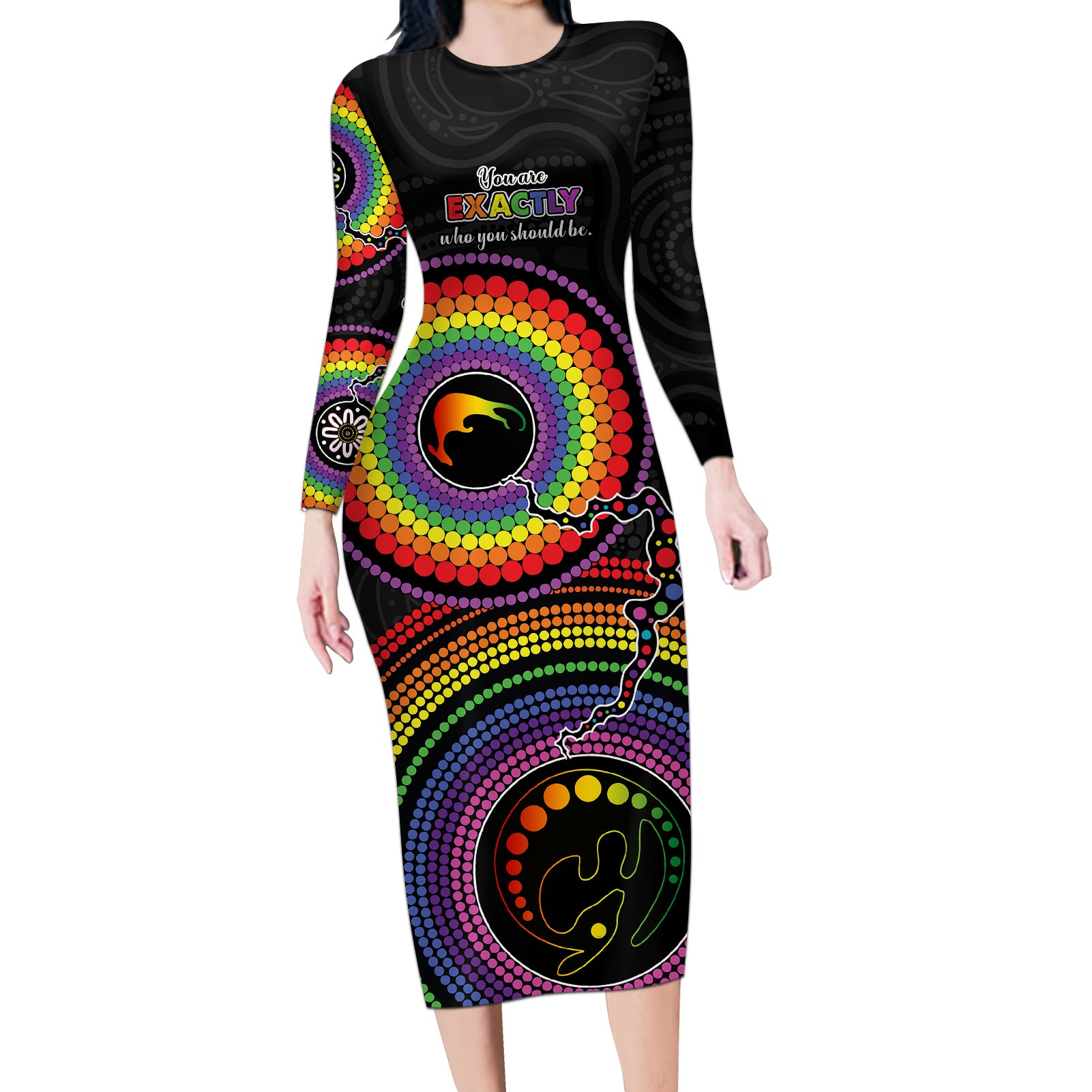 australia-lgbt-long-sleeve-bodycon-dress-you-are-exactly-who-you-should-be-aboriginal-style