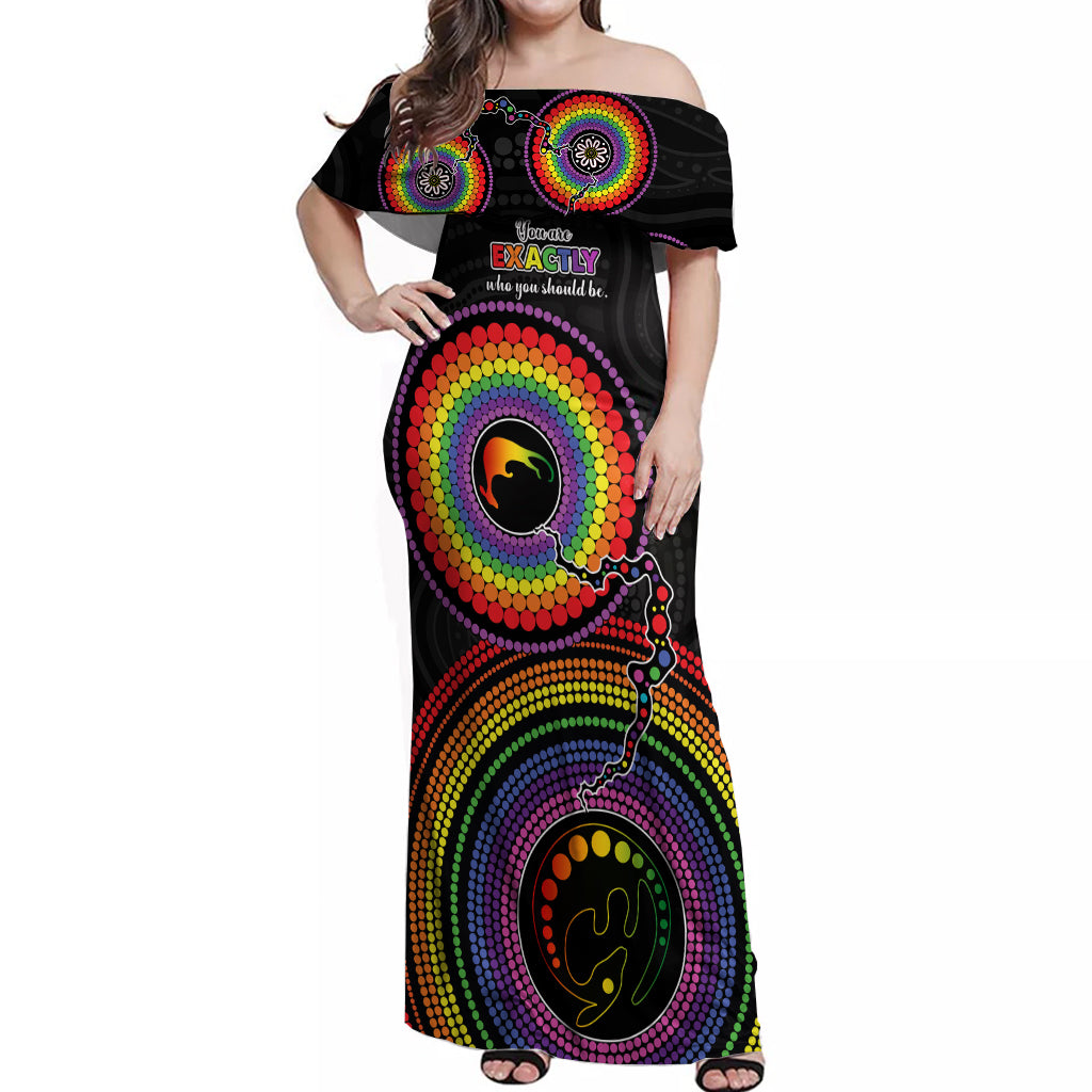 Australia LGBT Off Shoulder Maxi Dress You Are Exactly Who You Should Be Aboriginal Style - Vibe Hoodie Shop