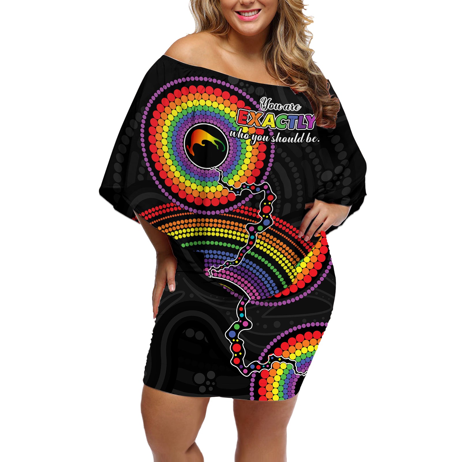 australia-lgbt-off-shoulder-short-dress-you-are-exactly-who-you-should-be-aboriginal-style