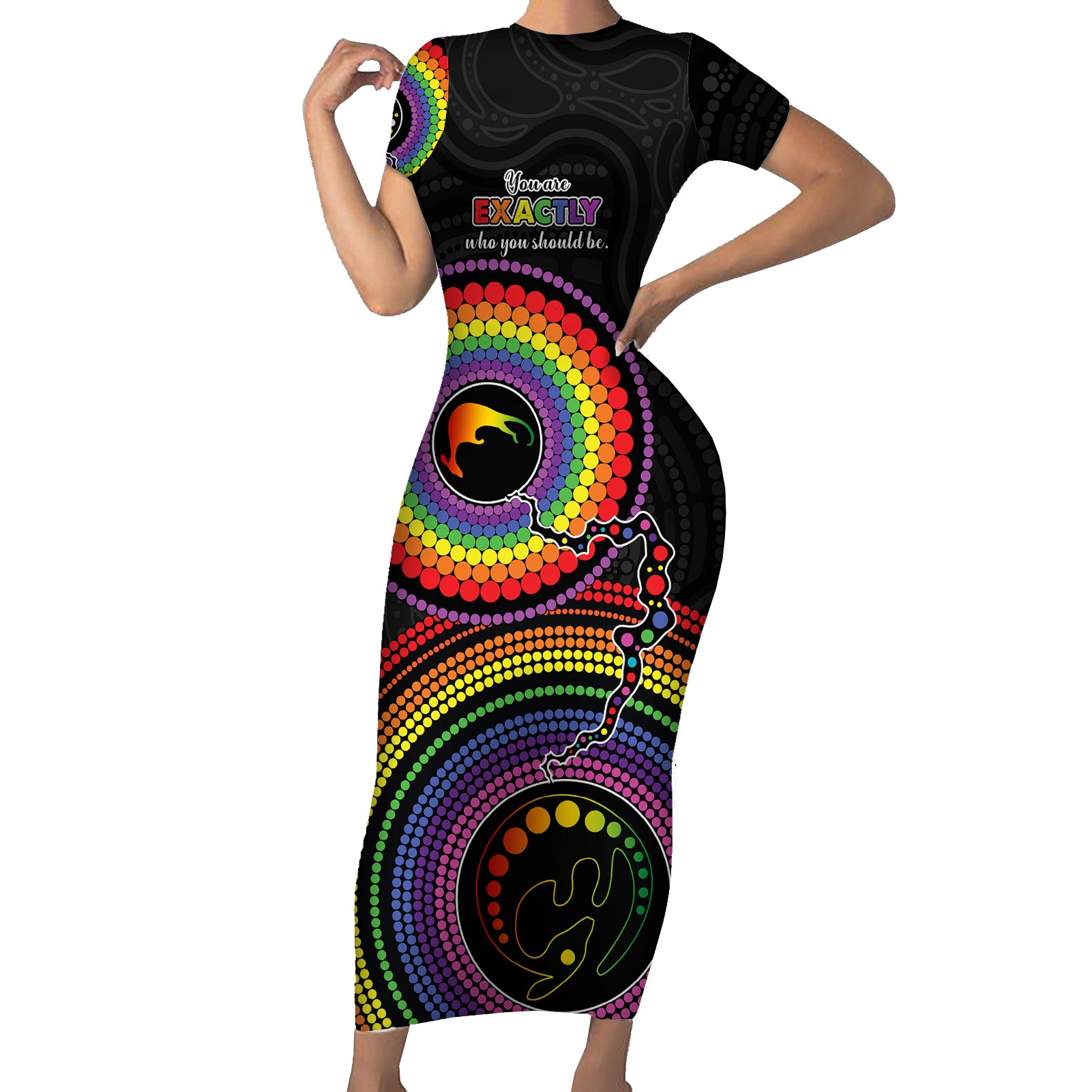 australia-lgbt-short-sleeve-bodycon-dress-you-are-exactly-who-you-should-be-aboriginal-style