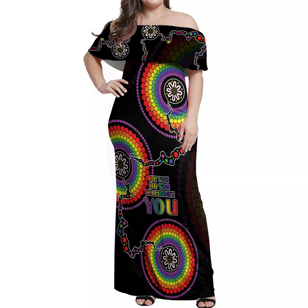 Australia LGBT Off Shoulder Maxi Dress Be You Do You Celebrate You Aboriginal Style - Vibe Hoodie Shop