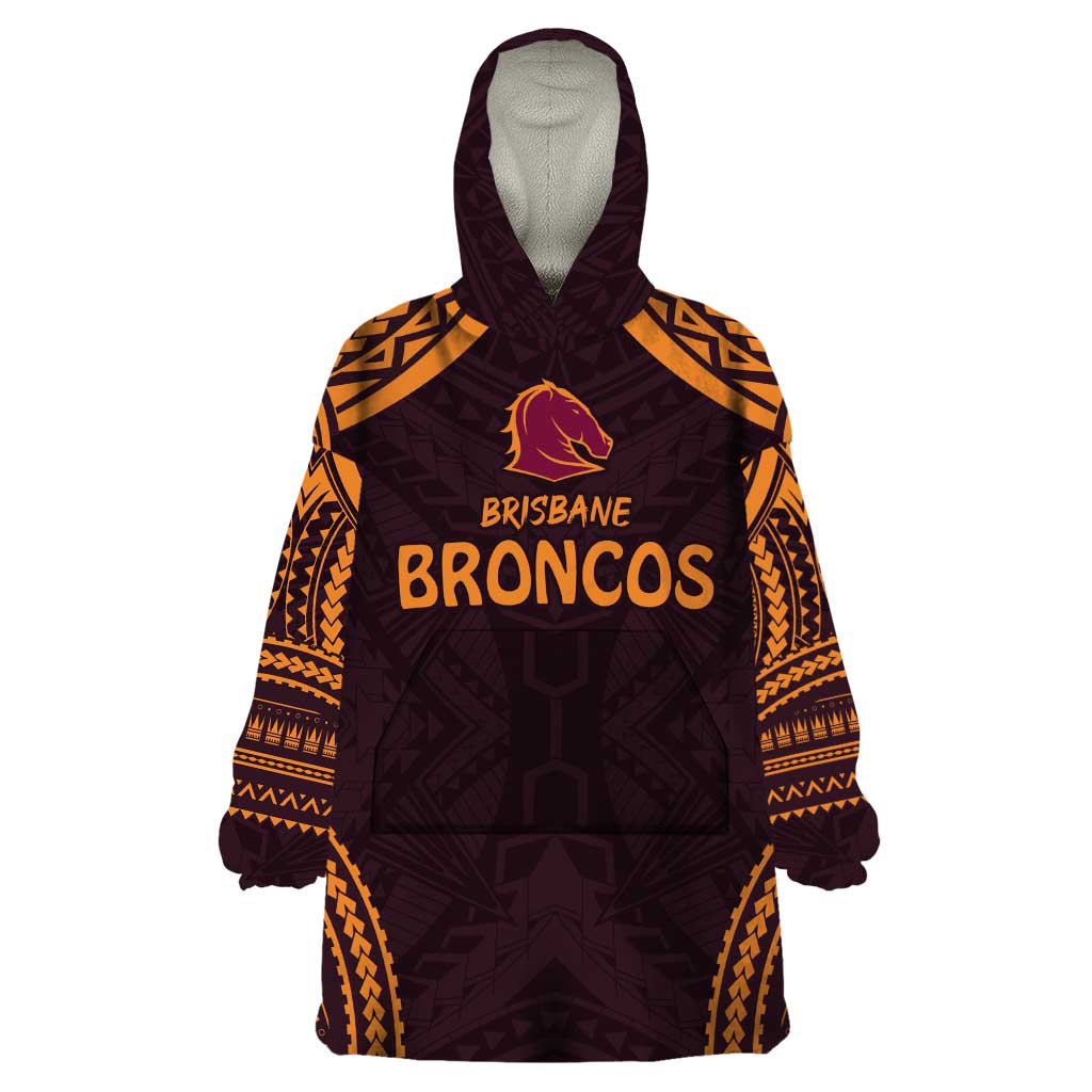 Custom Broncos Rugby Wearable Blanket Hoodie With Polynesian Style - Vibe Hoodie Shop