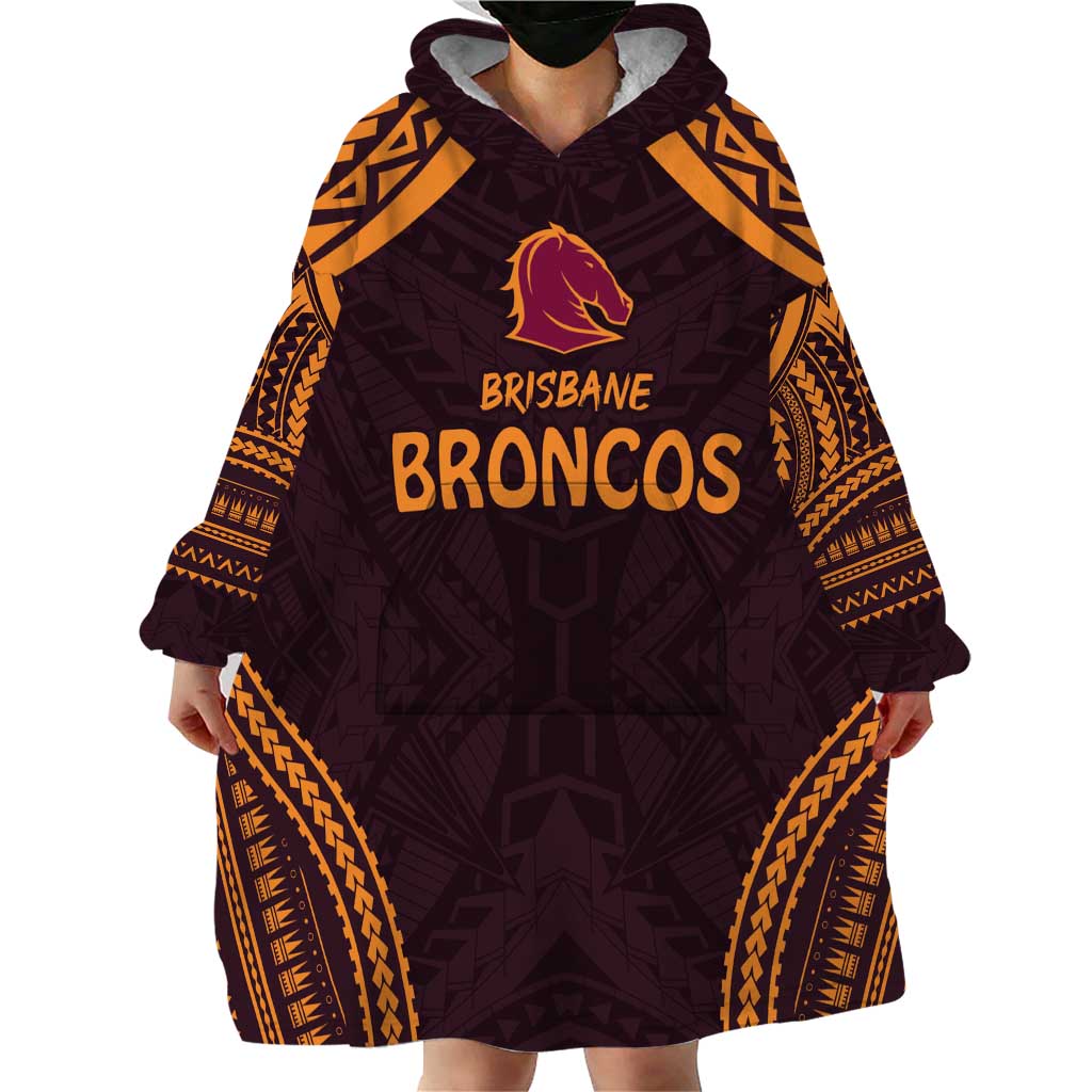 Custom Broncos Rugby Wearable Blanket Hoodie With Polynesian Style - Vibe Hoodie Shop