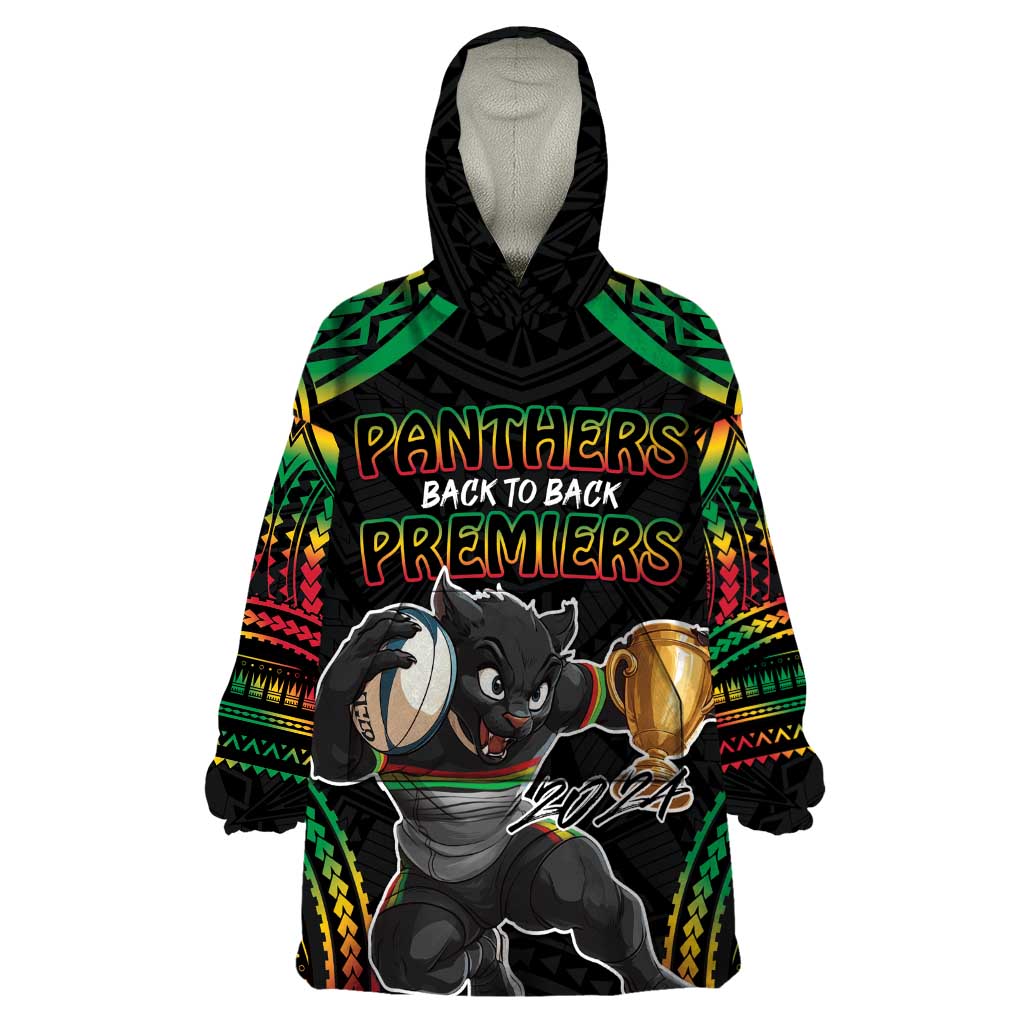 Custom Panthers Champion Grand Final 2024 Wearable Blanket Hoodie With Polynesian Style - Vibe Hoodie Shop