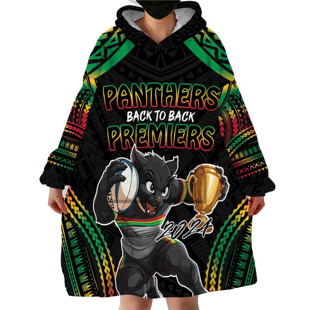 Custom Panthers Champion Grand Final 2024 Wearable Blanket Hoodie With Polynesian Style - Vibe Hoodie Shop