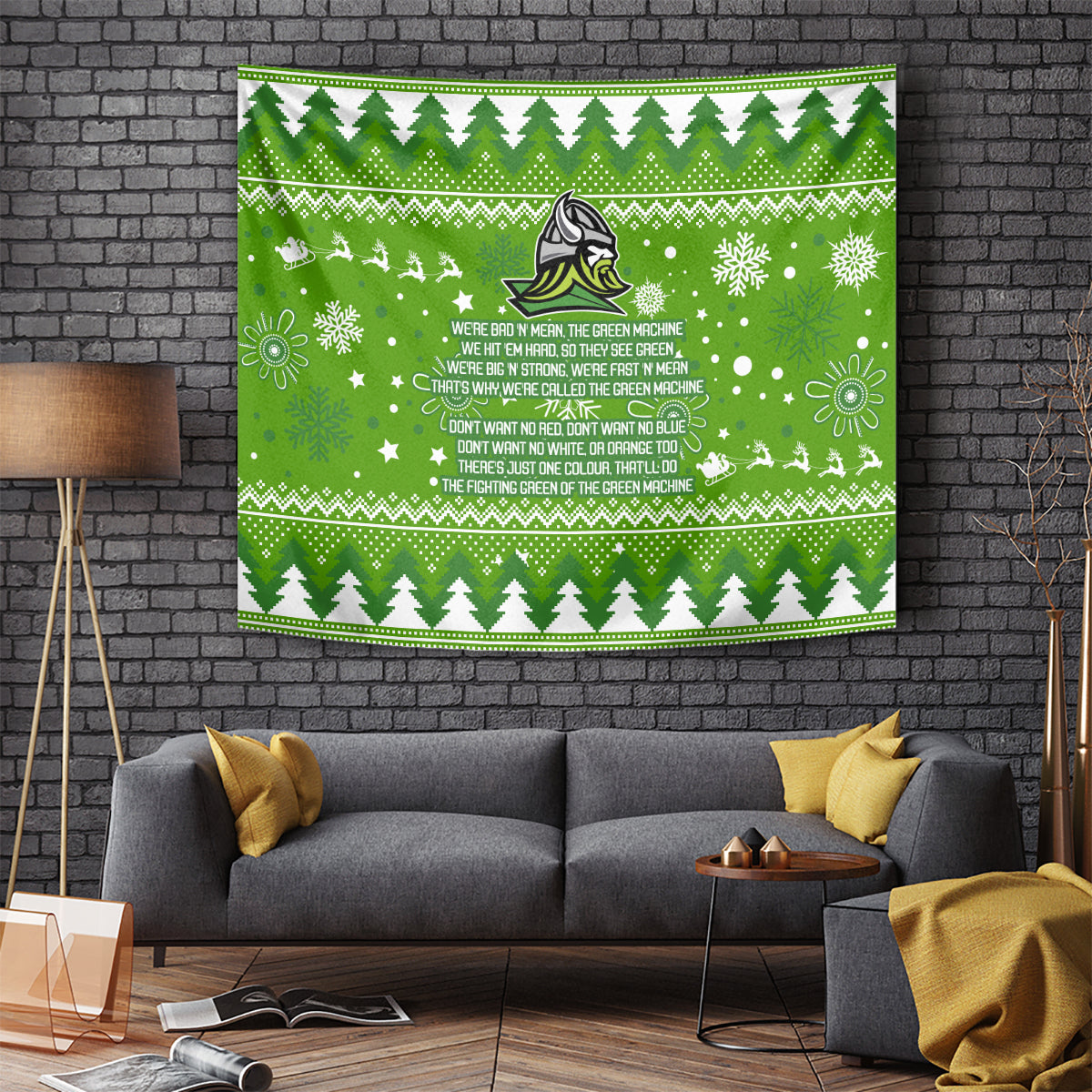 Raiders Rugby Tapestry The Mighty Green Machine 2023 Christmas Vibe - Vibe Hoodie Shop