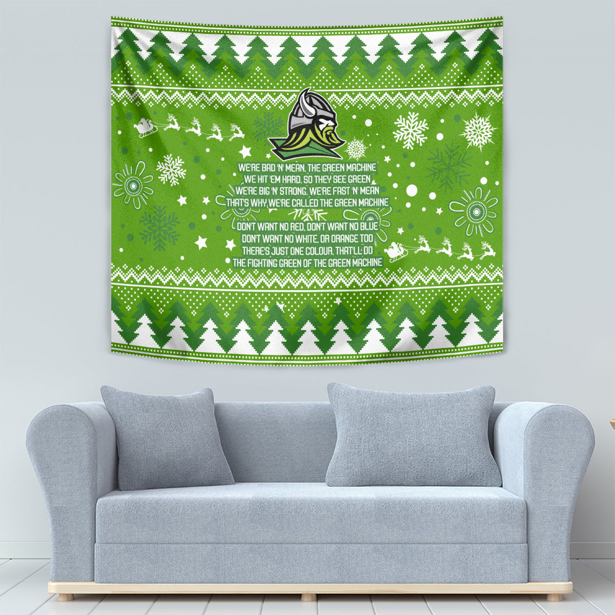 Raiders Rugby Tapestry The Mighty Green Machine 2023 Christmas Vibe - Vibe Hoodie Shop