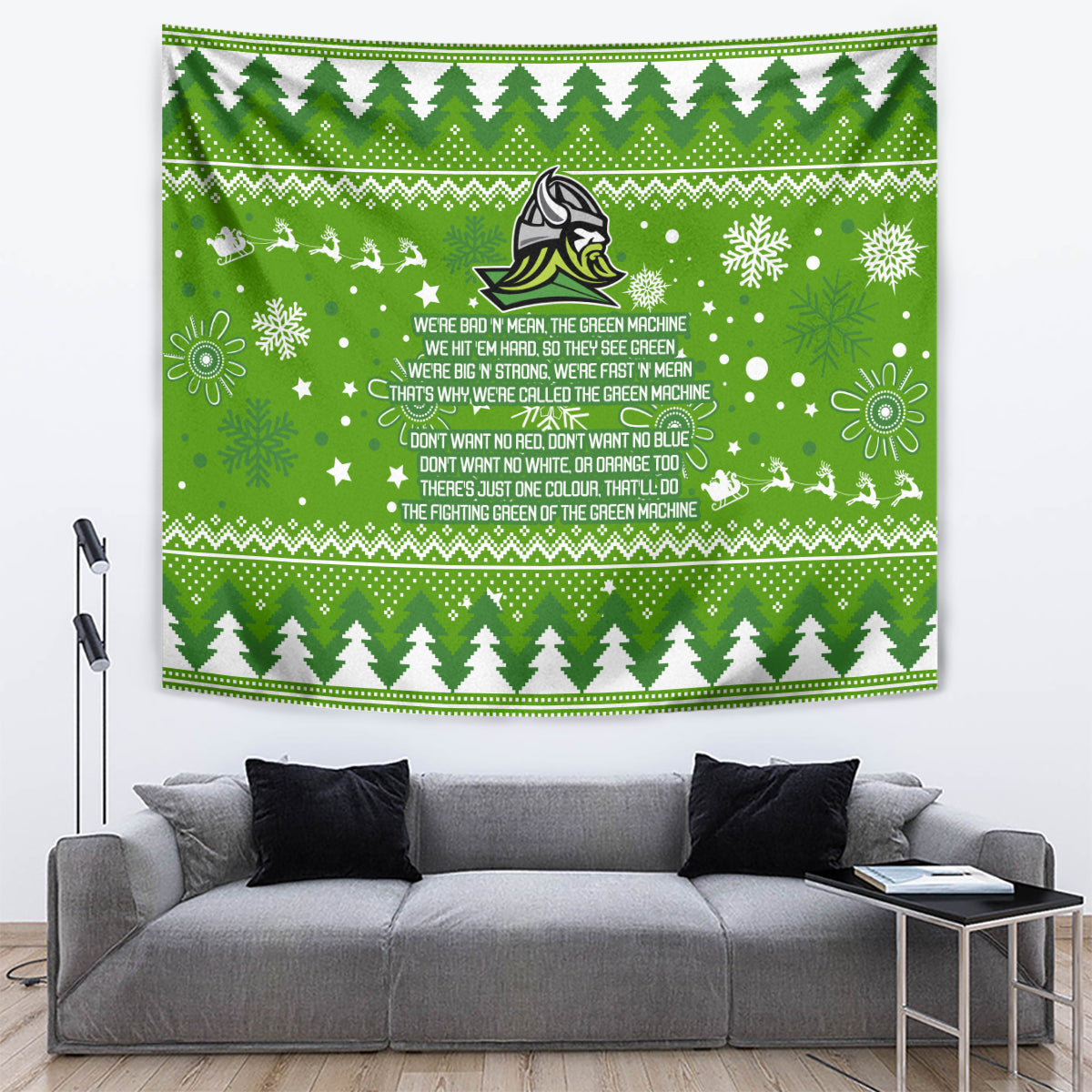 Raiders Rugby Tapestry The Mighty Green Machine 2023 Christmas Vibe - Vibe Hoodie Shop