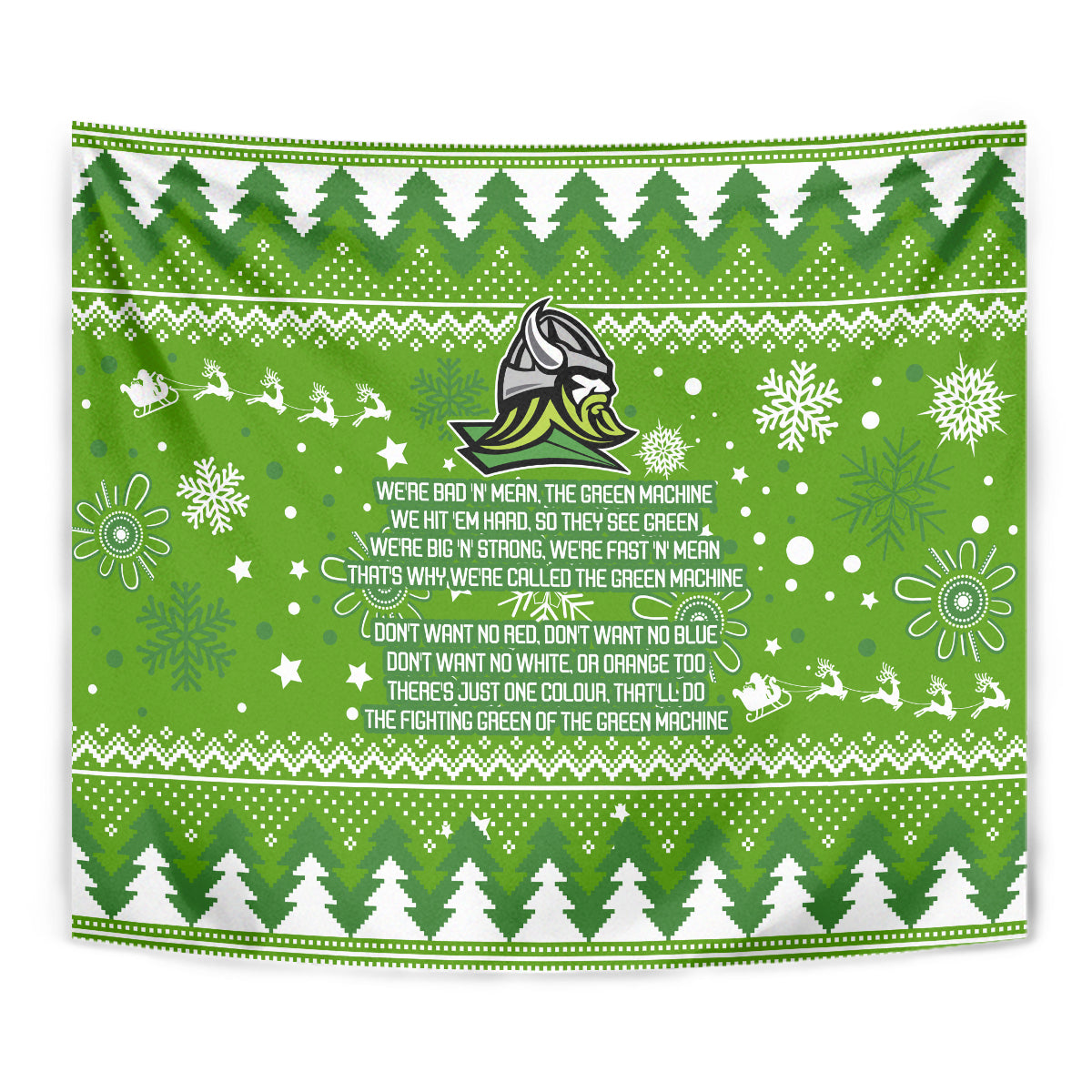 Raiders Rugby Tapestry The Mighty Green Machine 2023 Christmas Vibe - Vibe Hoodie Shop