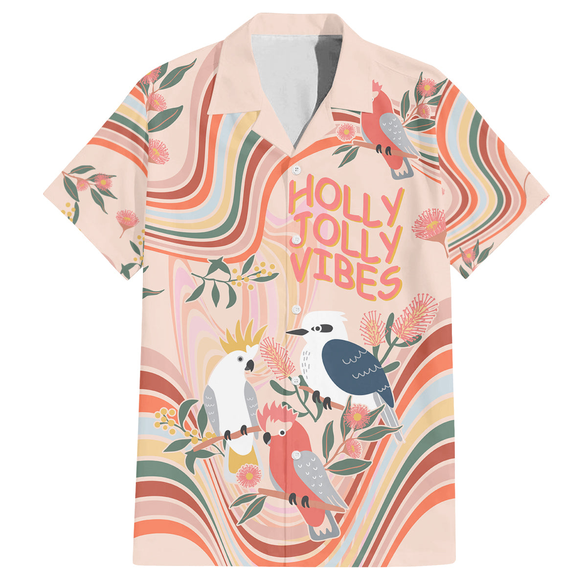 australia-hippie-christmas-family-matching-long-sleeve-bodycon-dress-and-hawaiian-shirt-cockatoo-kookaburra-with-wattle-pink-peach-style