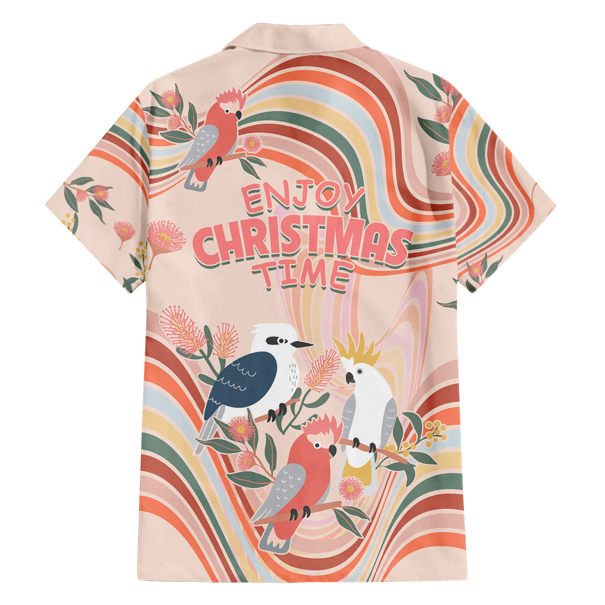 australia-hippie-christmas-family-matching-long-sleeve-bodycon-dress-and-hawaiian-shirt-cockatoo-kookaburra-with-wattle-pink-peach-style