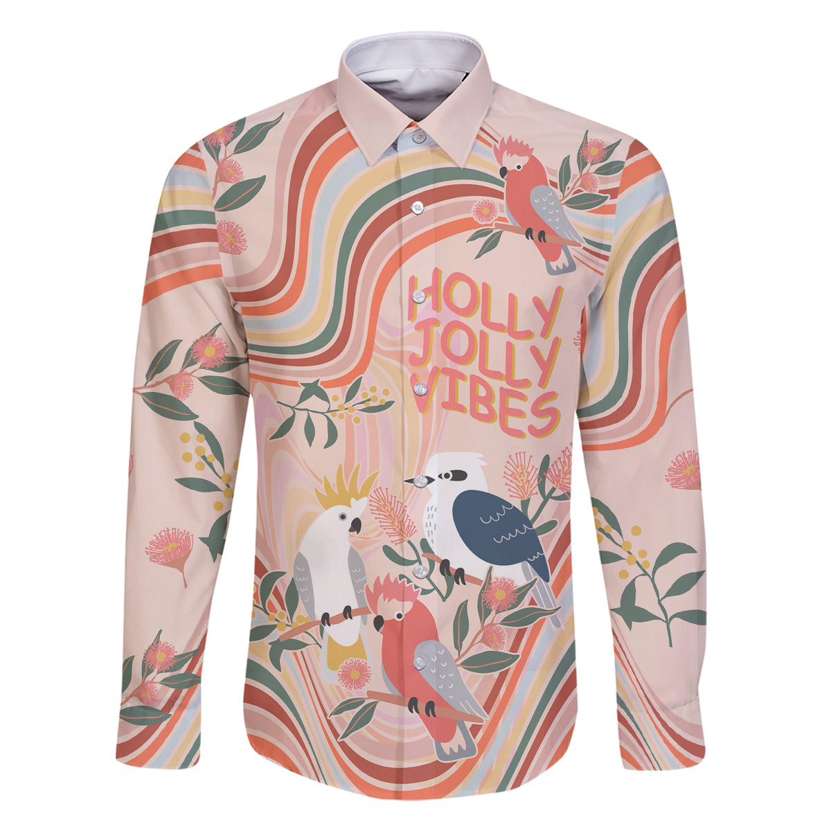 australia-hippie-christmas-family-matching-long-sleeve-bodycon-dress-and-hawaiian-shirt-cockatoo-kookaburra-with-wattle-pink-peach-style