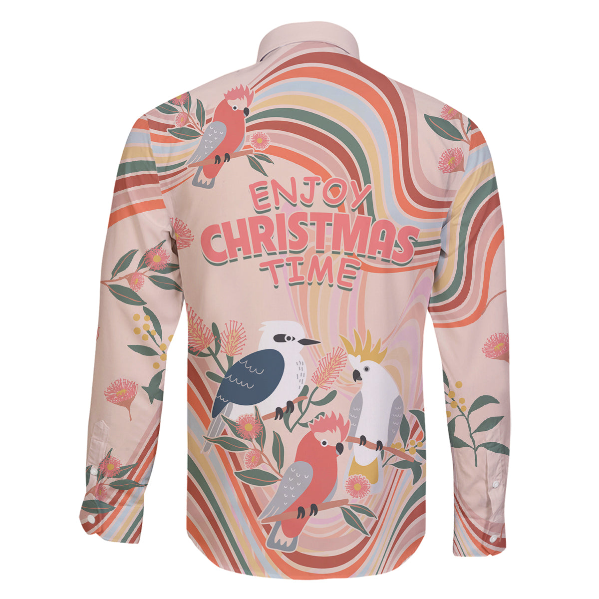 australia-hippie-christmas-family-matching-long-sleeve-bodycon-dress-and-hawaiian-shirt-cockatoo-kookaburra-with-wattle-pink-peach-style