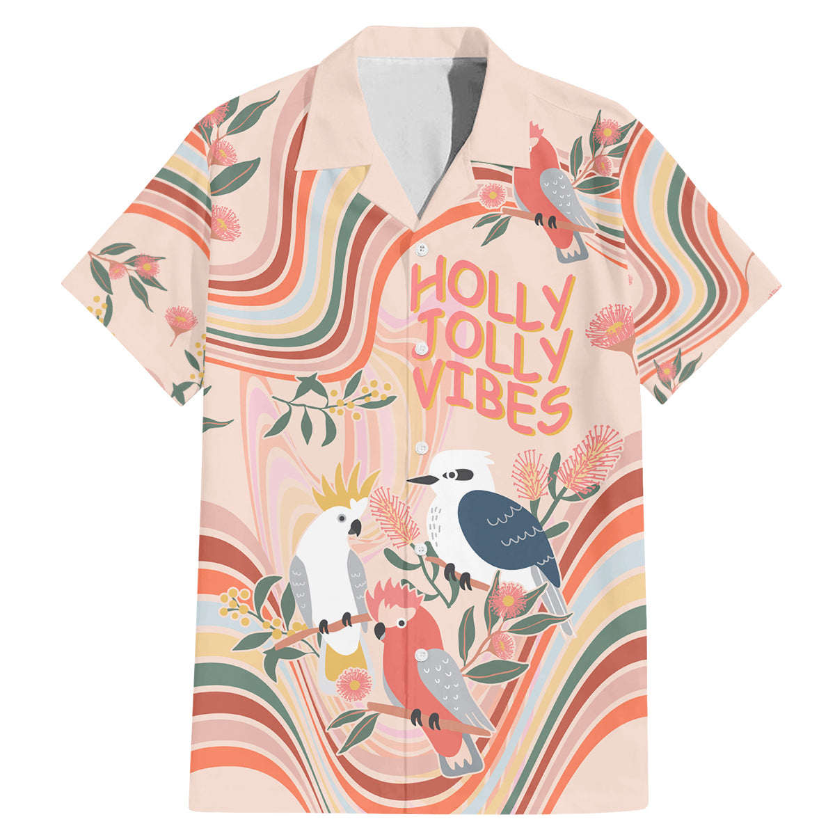 australia-hippie-christmas-family-matching-mermaid-dress-and-hawaiian-shirt-cockatoo-kookaburra-with-wattle-pink-peach-style