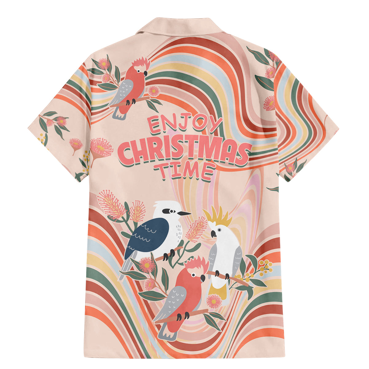 australia-hippie-christmas-family-matching-mermaid-dress-and-hawaiian-shirt-cockatoo-kookaburra-with-wattle-pink-peach-style