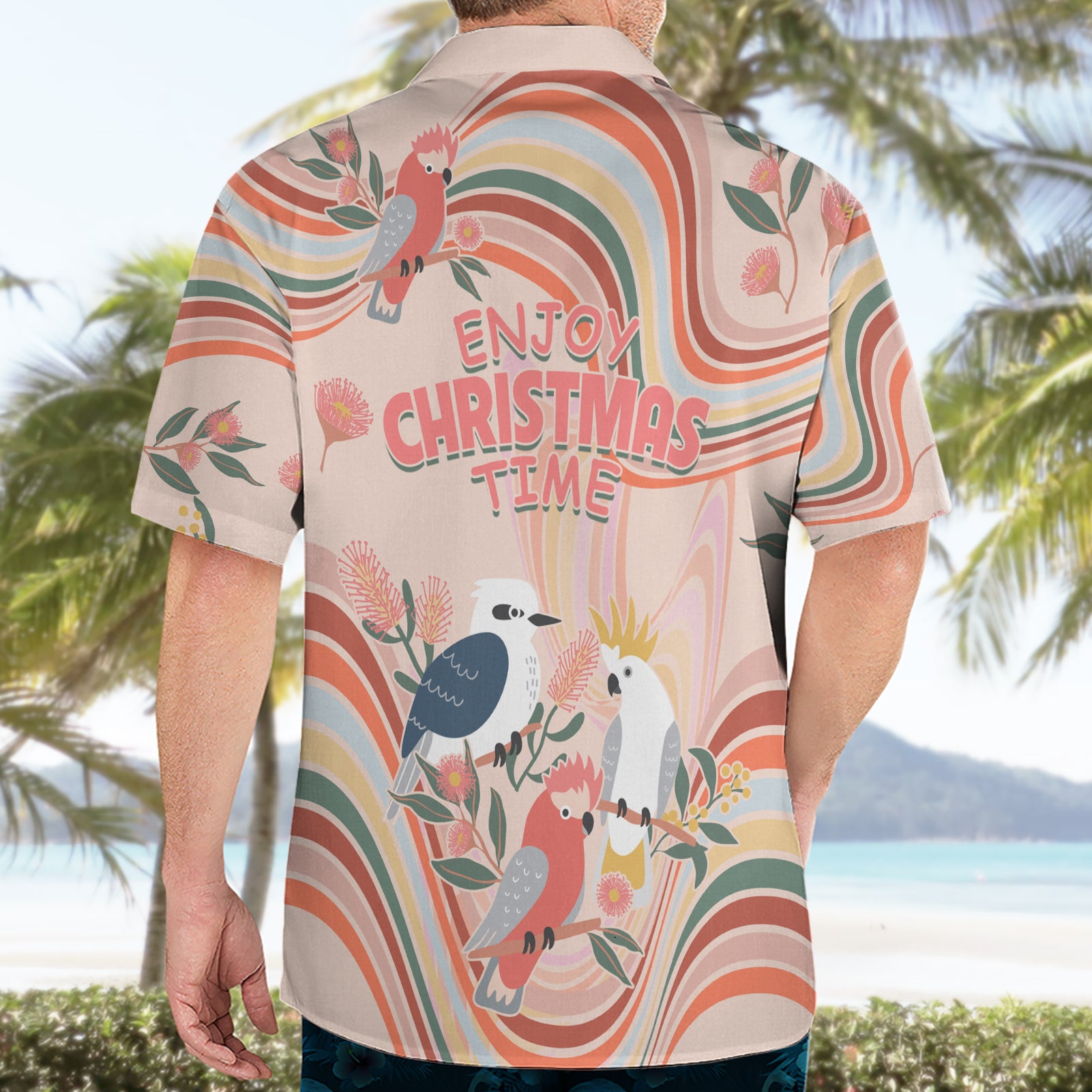 Australia Hippie Christmas Hawaiian Shirt Cockatoo Kookaburra with Wattle Pink Peach Style - Vibe Hoodie Shop
