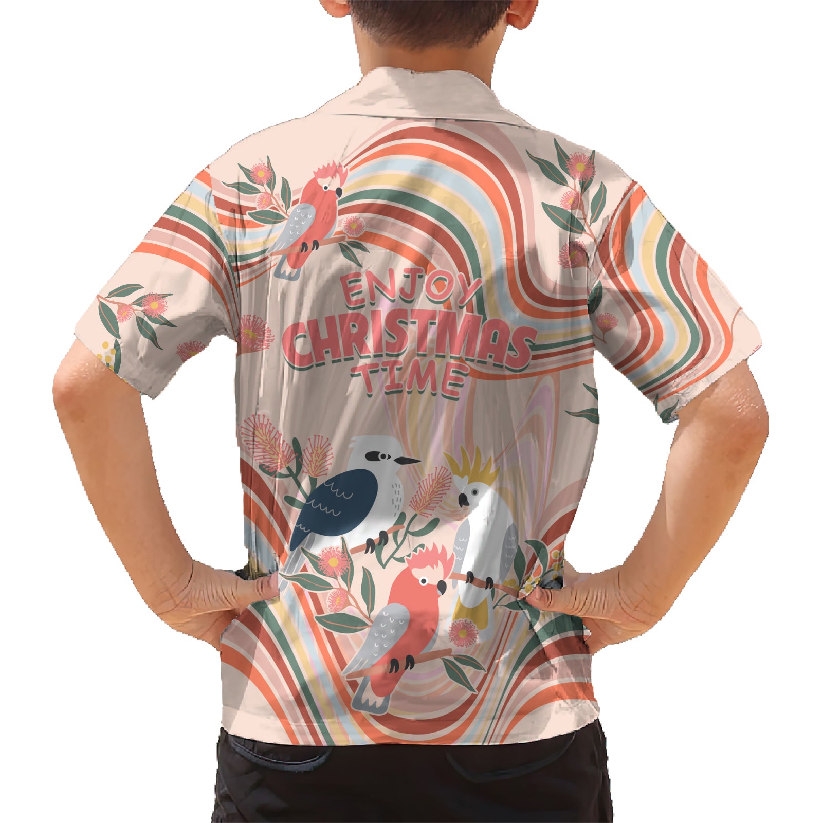Australia Hippie Christmas Hawaiian Shirt Cockatoo Kookaburra with Wattle Pink Peach Style - Vibe Hoodie Shop
