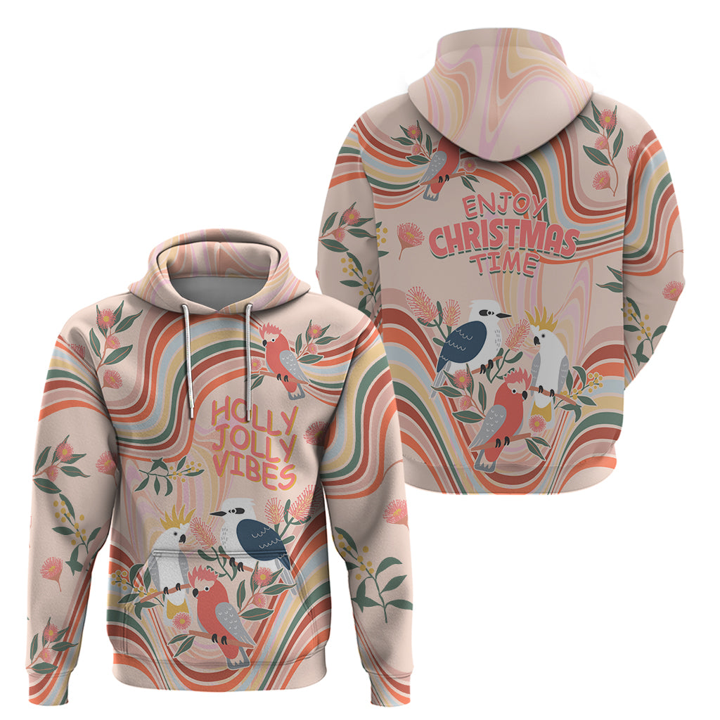 Australia Hippie Christmas Hoodie Cockatoo Kookaburra with Wattle Pink Peach Style LT9 - Vibe Hoodie Shop