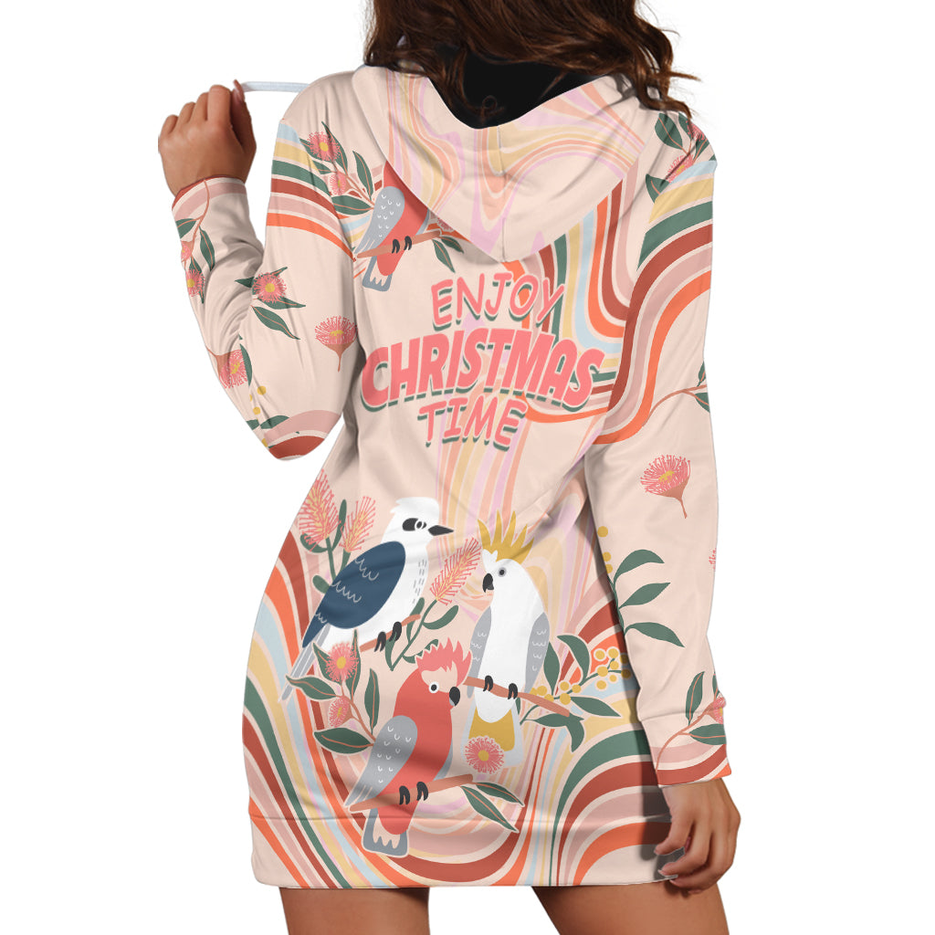 Australia Hippie Christmas Hoodie Dress Cockatoo Kookaburra with Wattle Pink Peach Style - Vibe Hoodie Shop