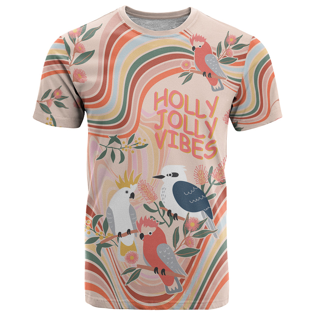 Australia Hippie Christmas T Shirt Cockatoo Kookaburra with Wattle Pink Peach Style LT9 - Vibe Hoodie Shop