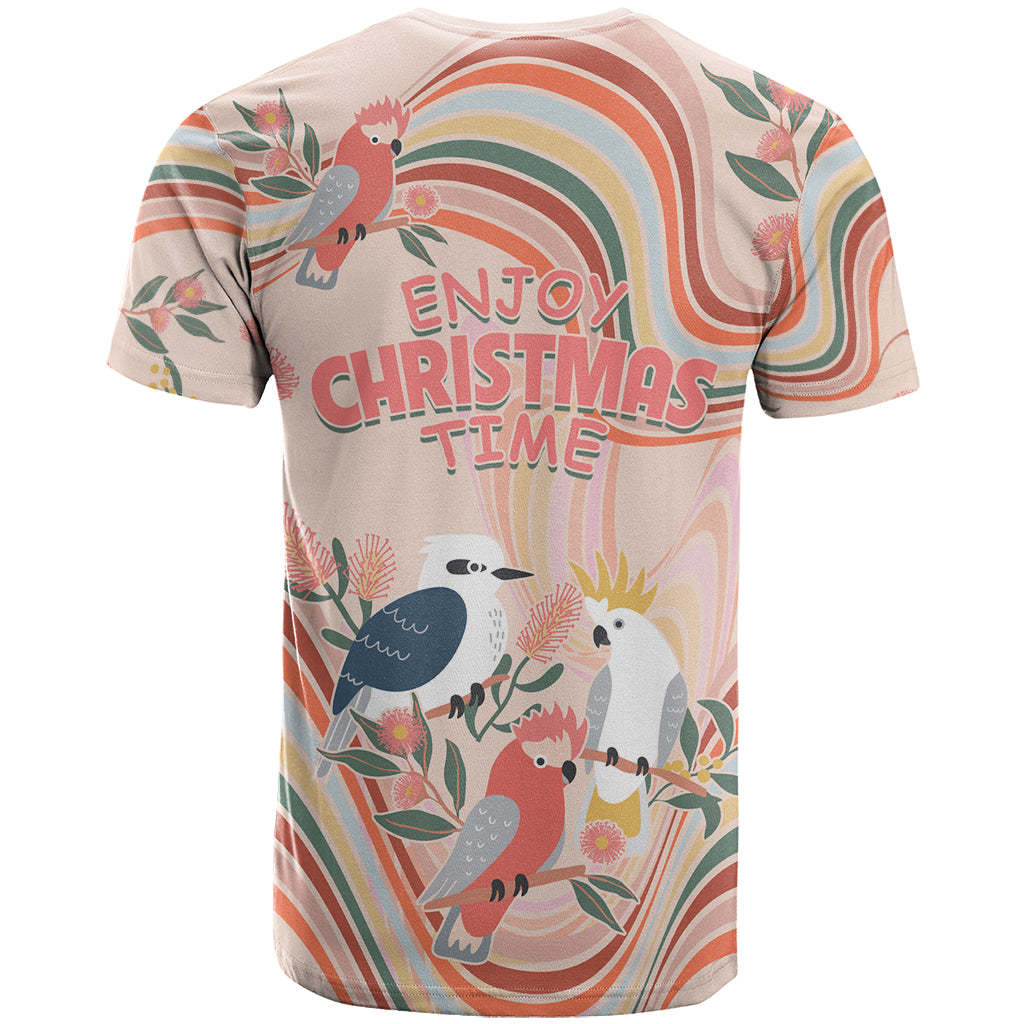 Australia Hippie Christmas T Shirt Cockatoo Kookaburra with Wattle Pink Peach Style LT9 - Vibe Hoodie Shop