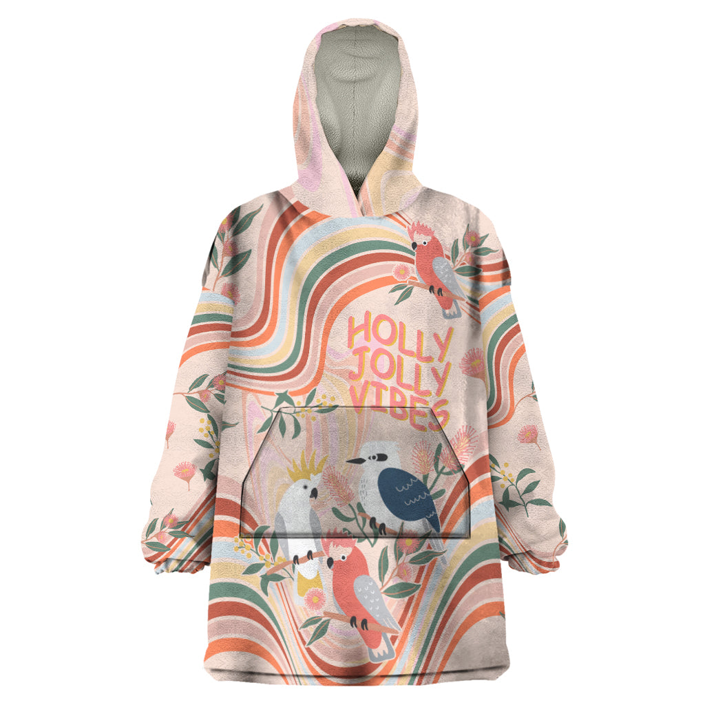 Australia Hippie Christmas Wearable Blanket Hoodie Cockatoo Kookaburra with Wattle Pink Peach Style - Vibe Hoodie Shop