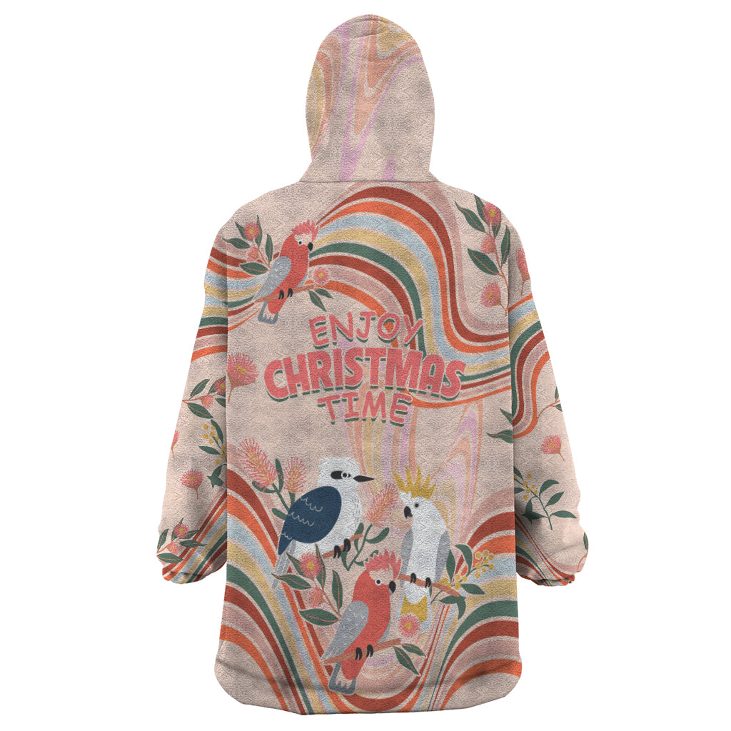 Australia Hippie Christmas Wearable Blanket Hoodie Cockatoo Kookaburra with Wattle Pink Peach Style - Vibe Hoodie Shop