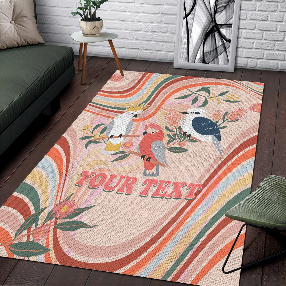 Personalised Australia Hippie Christmas Area Rug Cockatoo Kookaburra with Wattle Pink Peach Style - Vibe Hoodie Shop