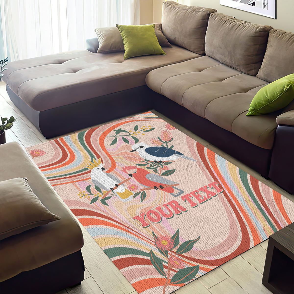 Personalised Australia Hippie Christmas Area Rug Cockatoo Kookaburra with Wattle Pink Peach Style - Vibe Hoodie Shop