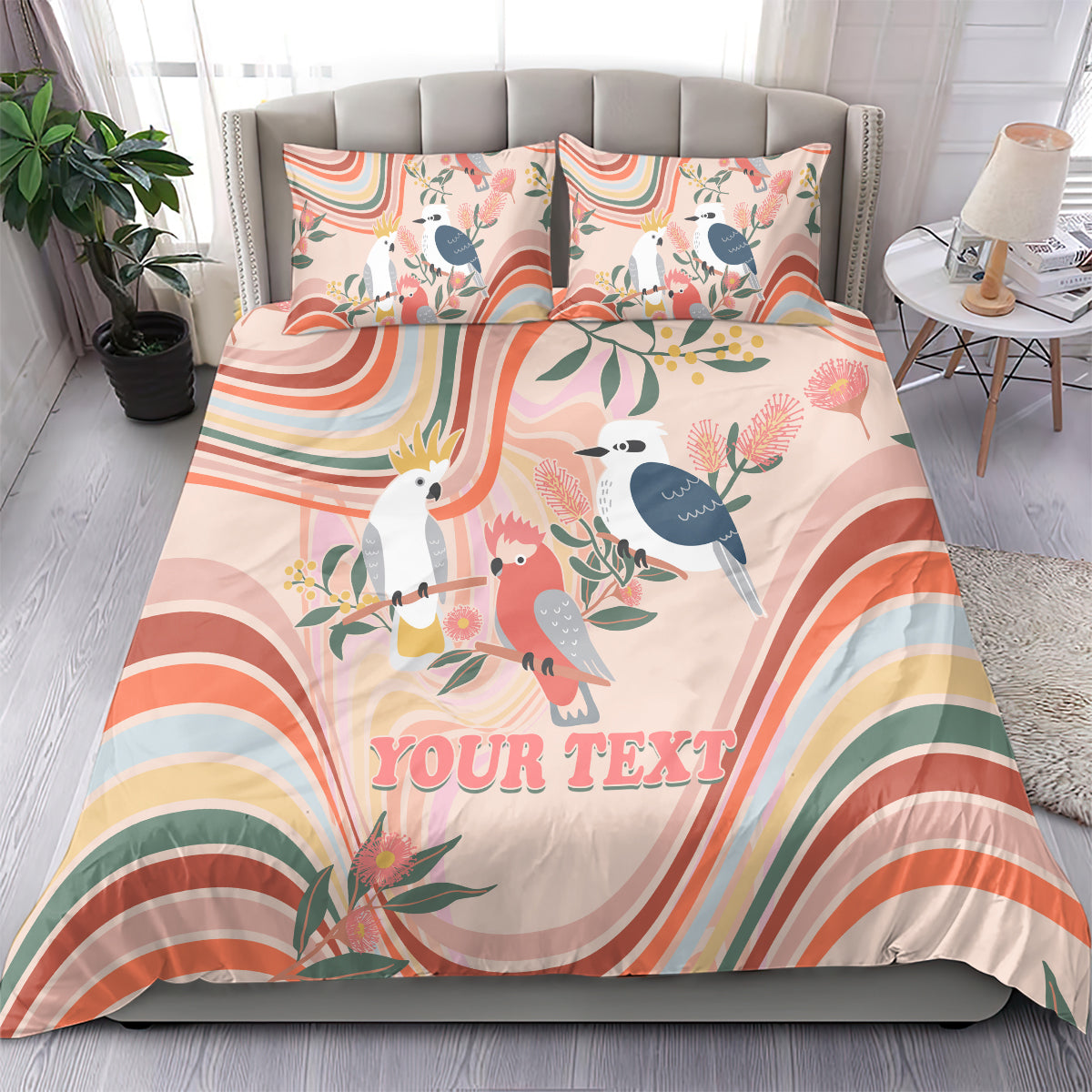 Personalised Australia Hippie Christmas Bedding Set Cockatoo Kookaburra with Wattle Pink Peach Style - Vibe Hoodie Shop