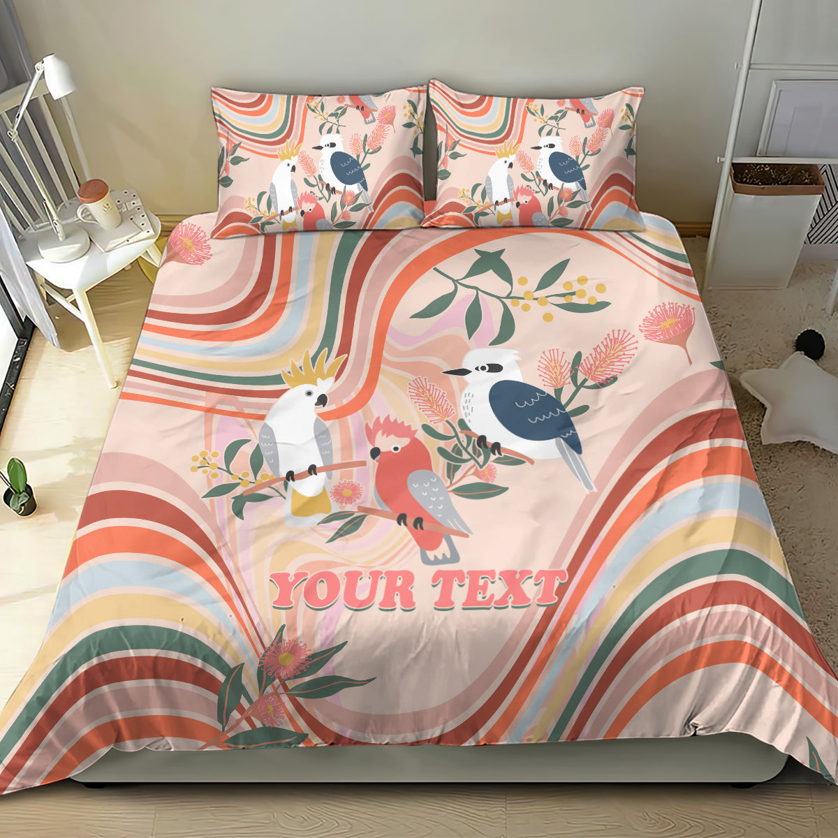 Personalised Australia Hippie Christmas Bedding Set Cockatoo Kookaburra with Wattle Pink Peach Style - Vibe Hoodie Shop