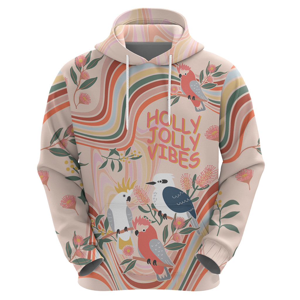 Personalised Australia Hippie Christmas Hoodie Cockatoo Kookaburra with Wattle Pink Peach Style LT9 - Vibe Hoodie Shop