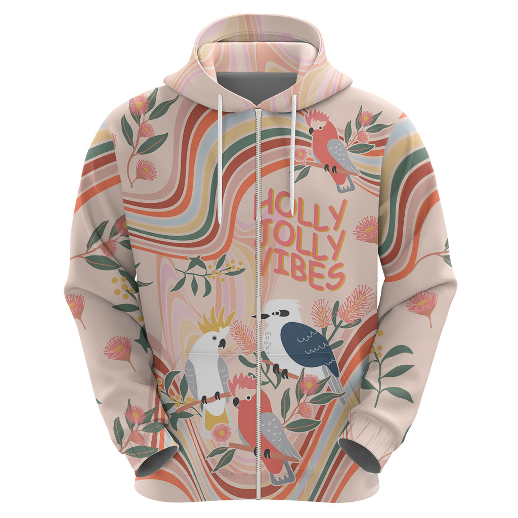 Personalised Australia Hippie Christmas Hoodie Cockatoo Kookaburra with Wattle Pink Peach Style LT9 - Vibe Hoodie Shop