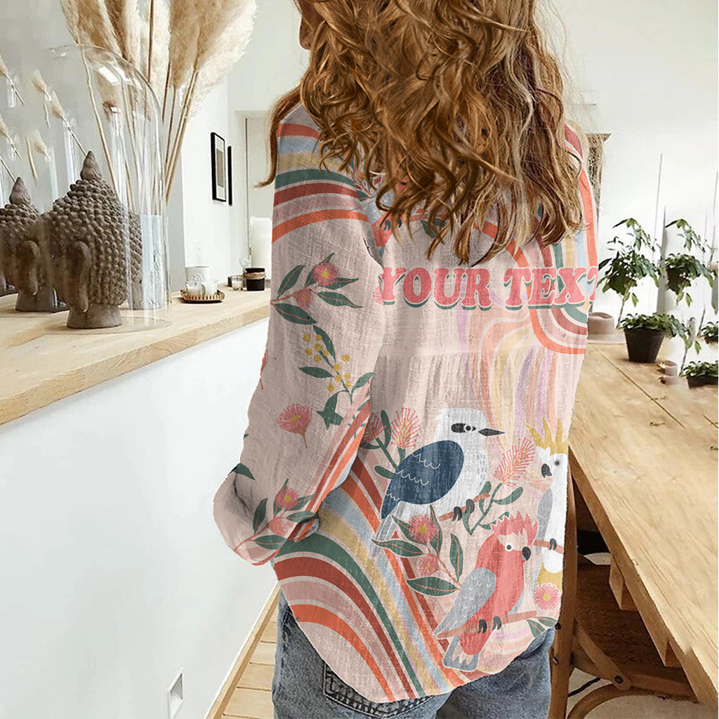Personalised Australia Hippie Christmas Women Casual Shirt Cockatoo Kookaburra with Wattle Pink Peach Style - Vibe Hoodie Shop