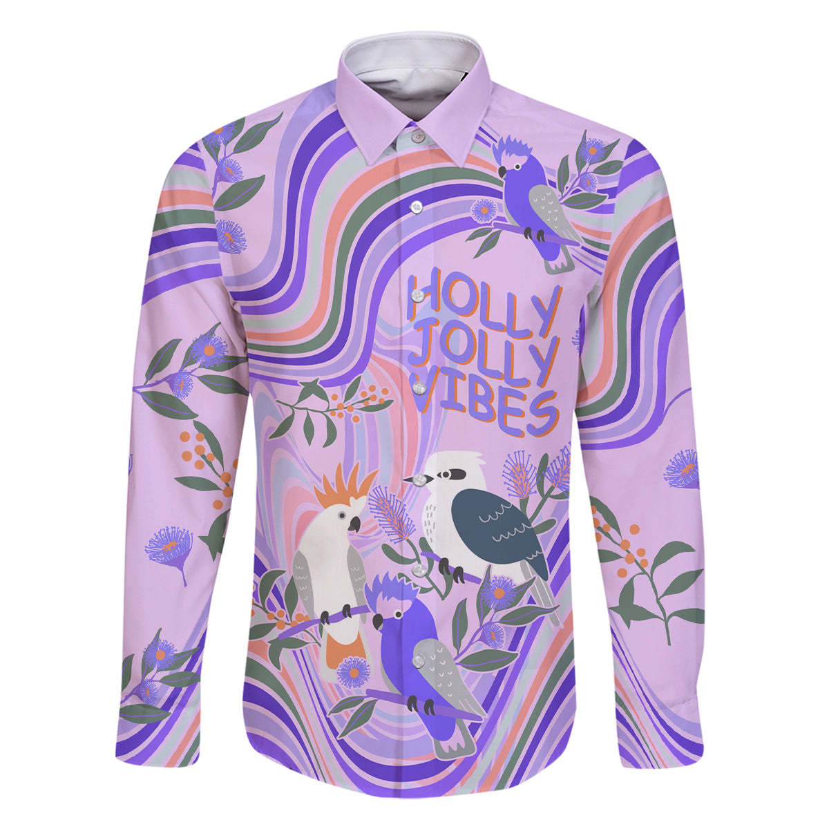 australia-hippie-christmas-family-matching-long-sleeve-bodycon-dress-and-hawaiian-shirt-cockatoo-kookaburra-with-wattle-violet-pastel-color