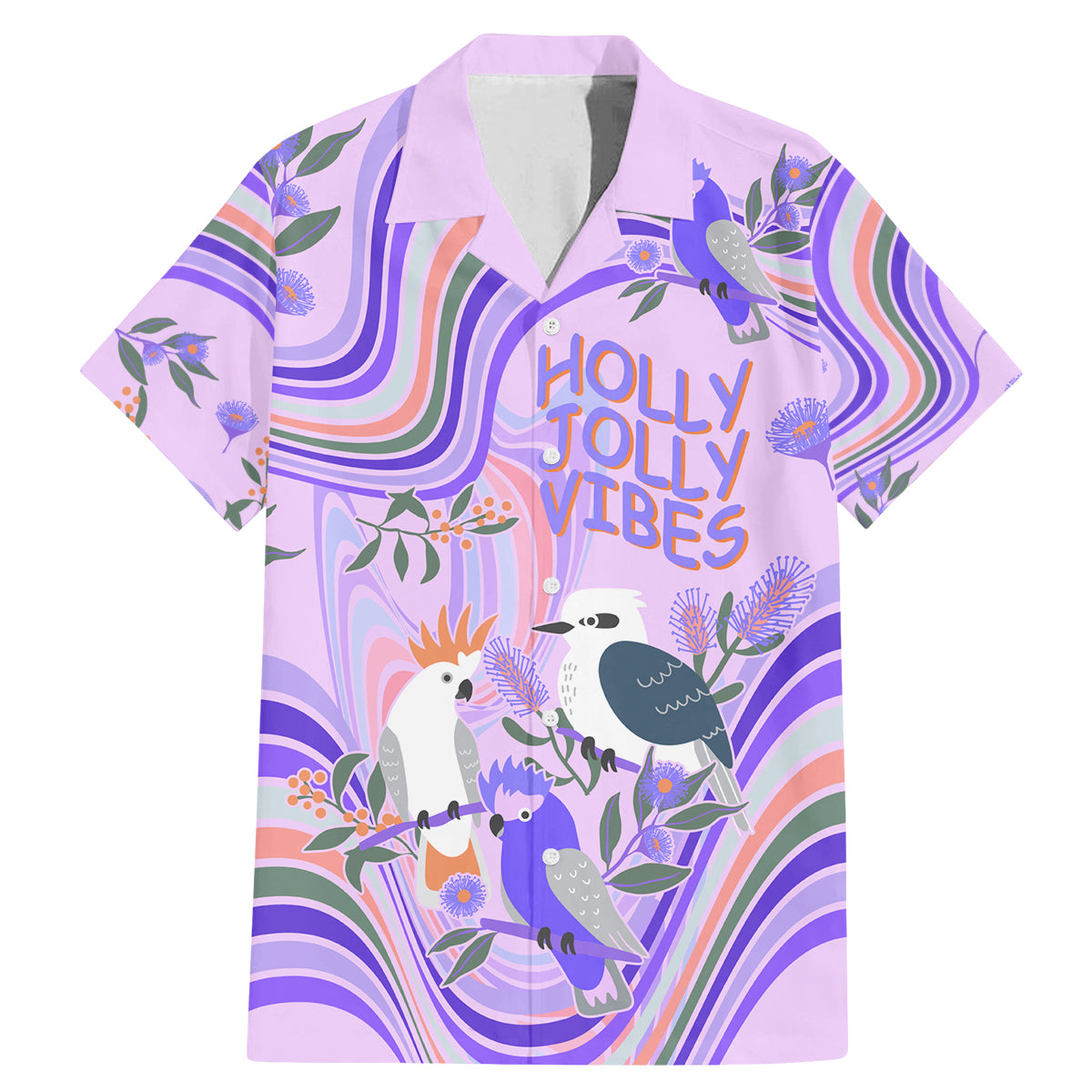 australia-hippie-christmas-family-matching-mermaid-dress-and-hawaiian-shirt-cockatoo-kookaburra-with-wattle-violet-pastel-color