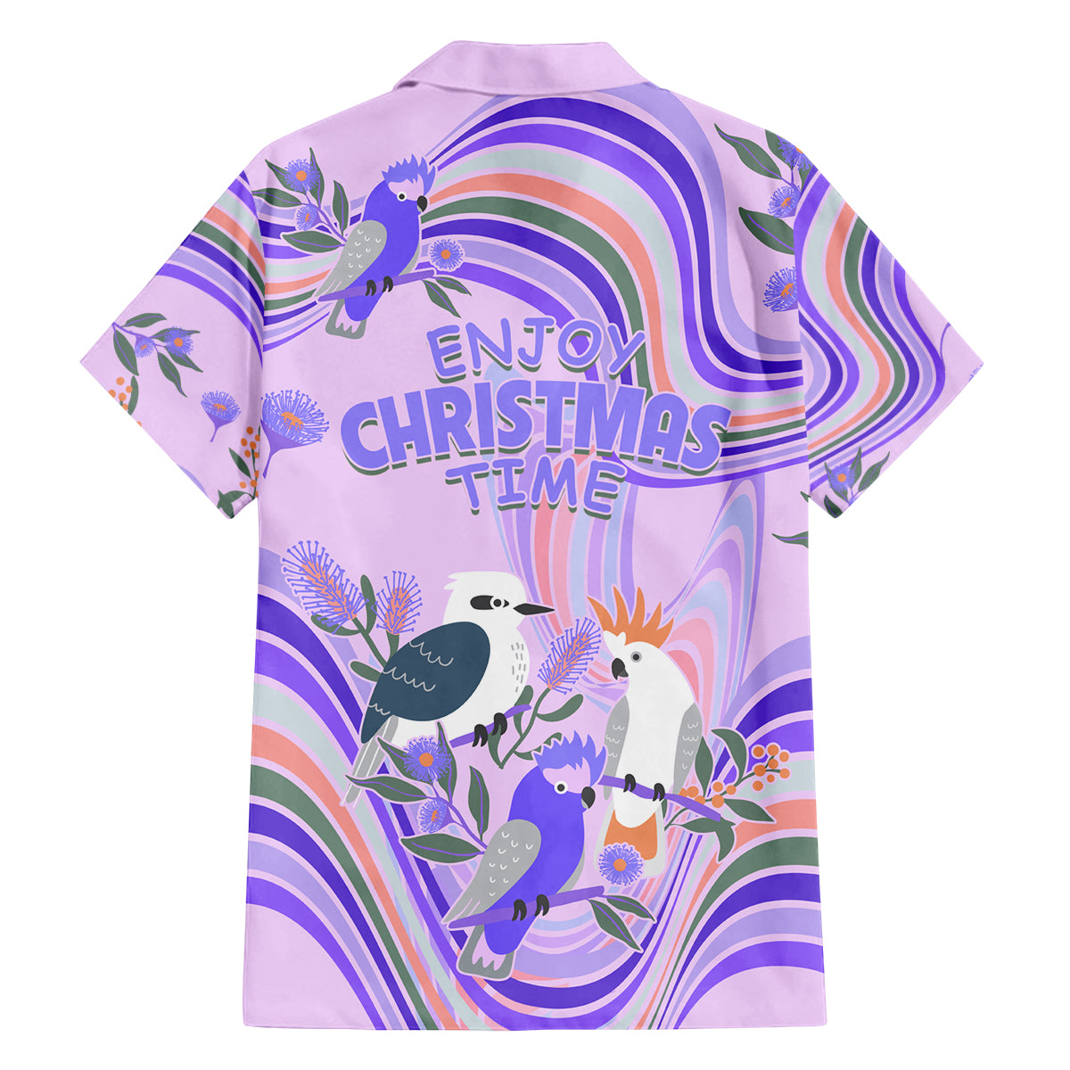 australia-hippie-christmas-family-matching-off-shoulder-long-sleeve-dress-and-hawaiian-shirt-cockatoo-kookaburra-with-wattle-violet-pastel-color