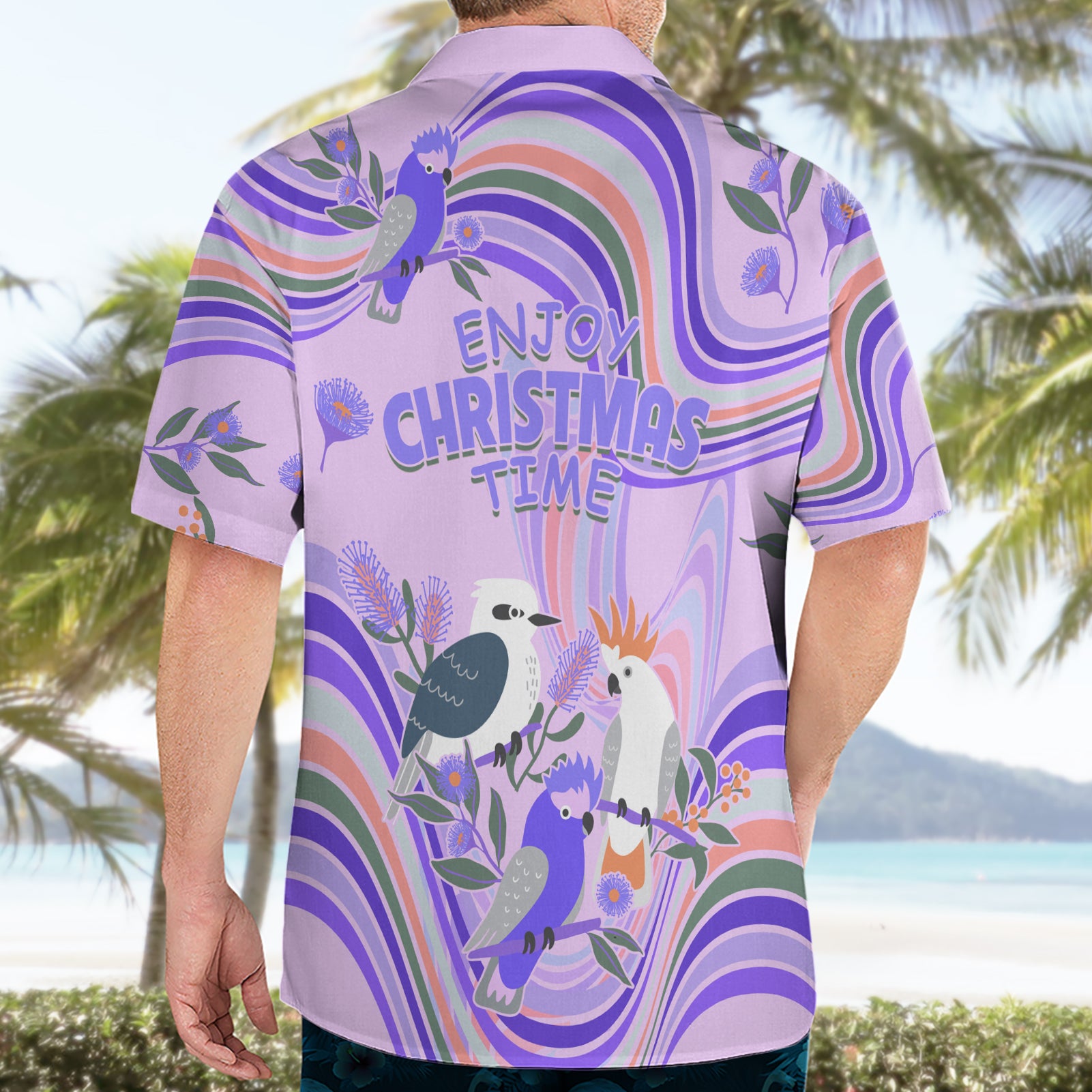 Australia Hippie Christmas Hawaiian Shirt Cockatoo Kookaburra with Wattle Violet Pastel Color - Vibe Hoodie Shop