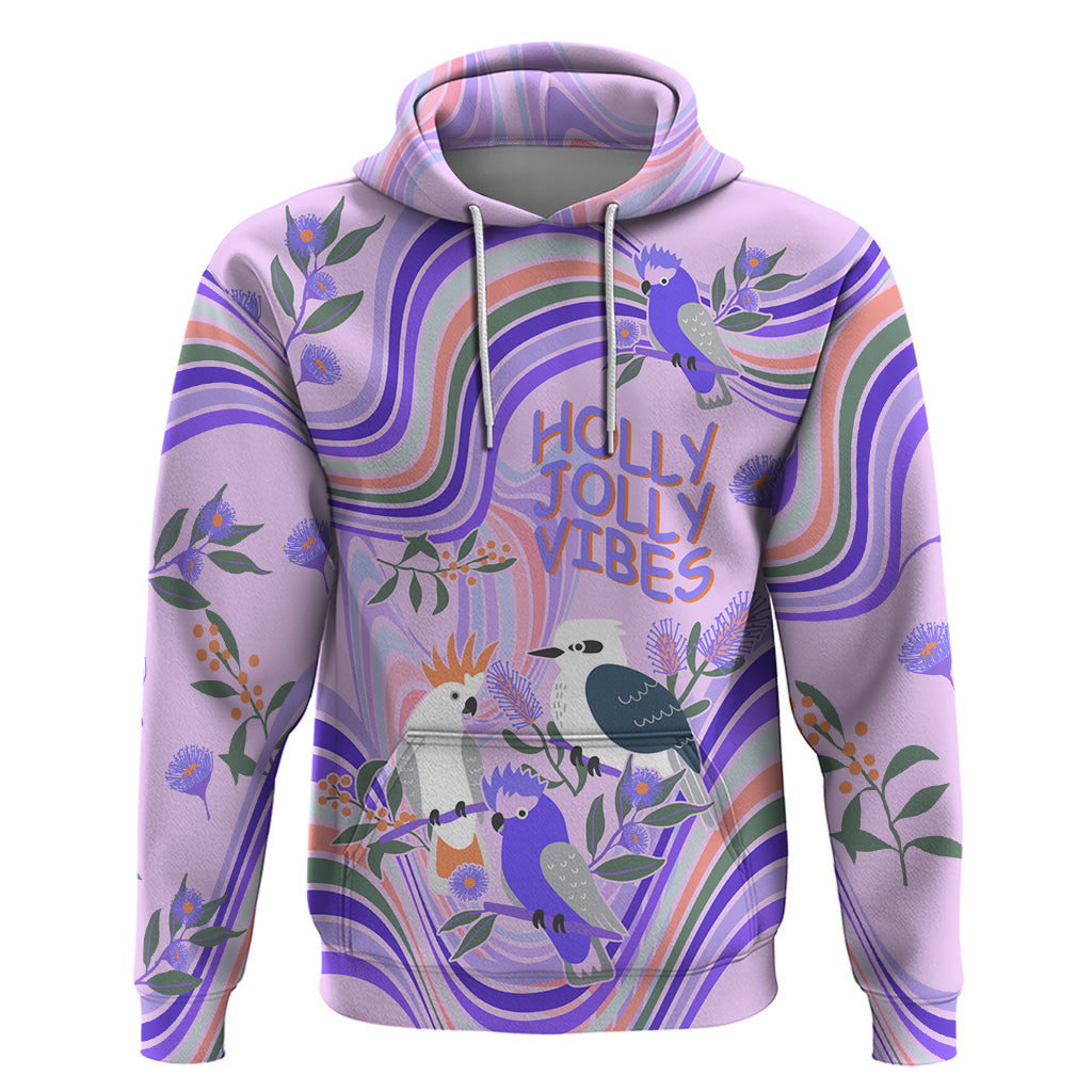 Australia Hippie Christmas Hoodie Cockatoo Kookaburra with Wattle Violet Pastel Color LT9 - Vibe Hoodie Shop