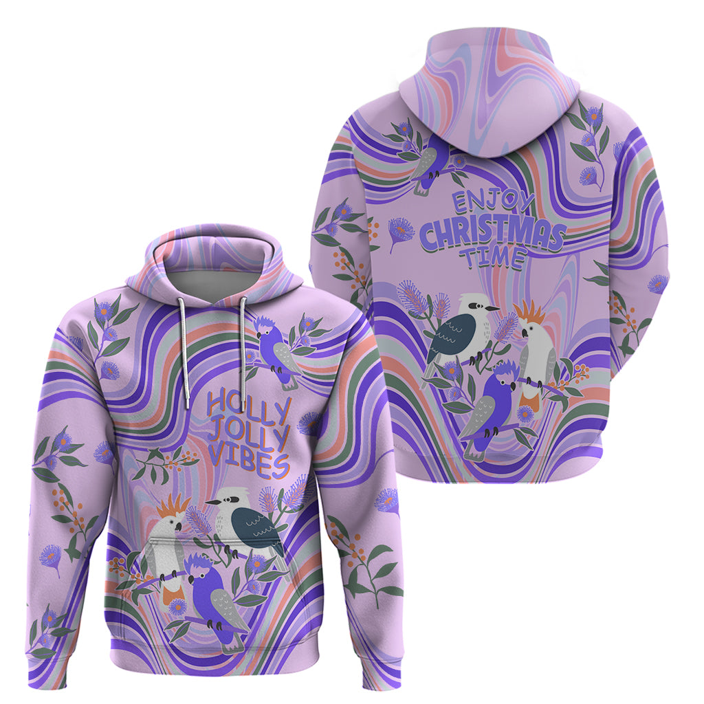 Australia Hippie Christmas Hoodie Cockatoo Kookaburra with Wattle Violet Pastel Color LT9 - Vibe Hoodie Shop