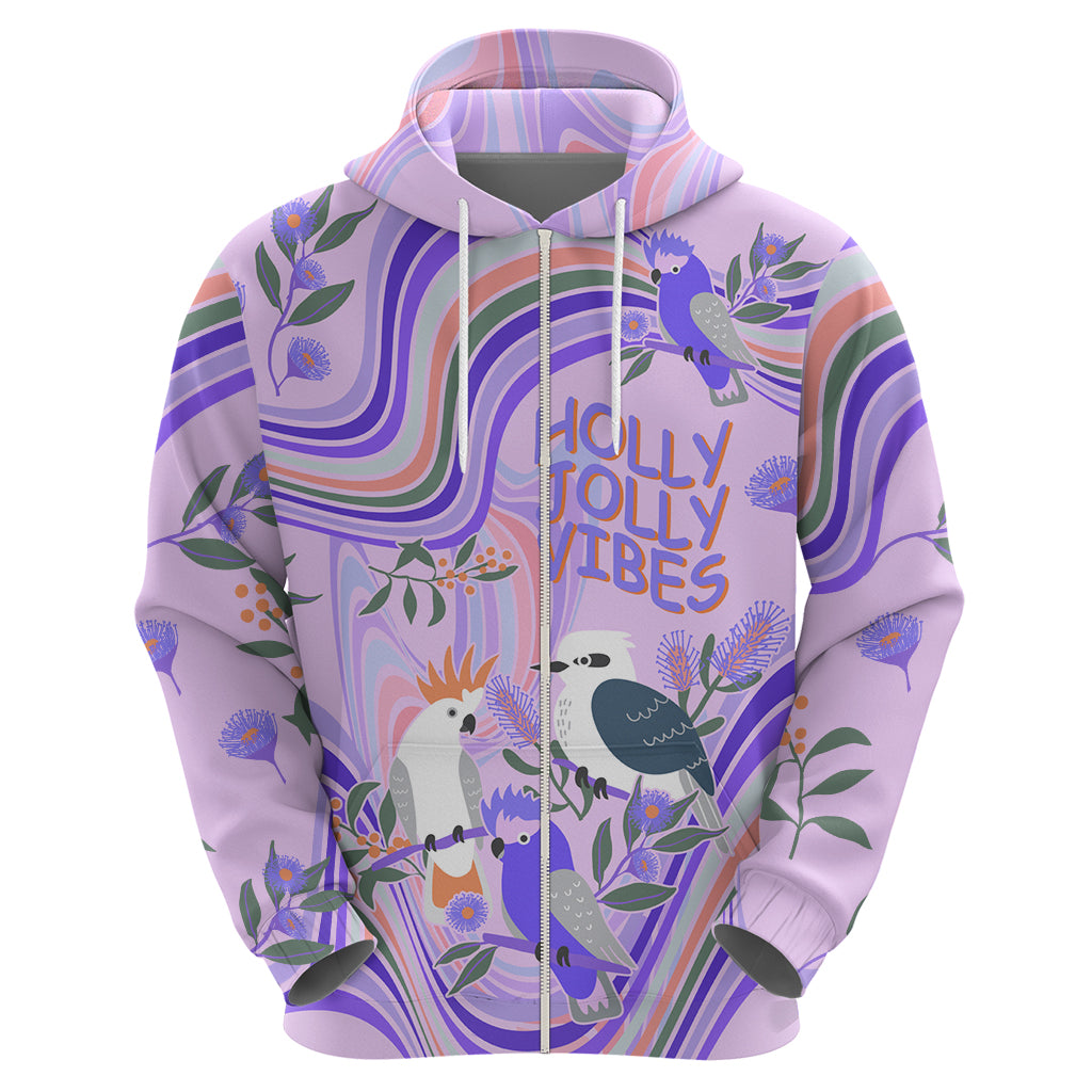 Australia Hippie Christmas Hoodie Cockatoo Kookaburra with Wattle Violet Pastel Color LT9 - Vibe Hoodie Shop