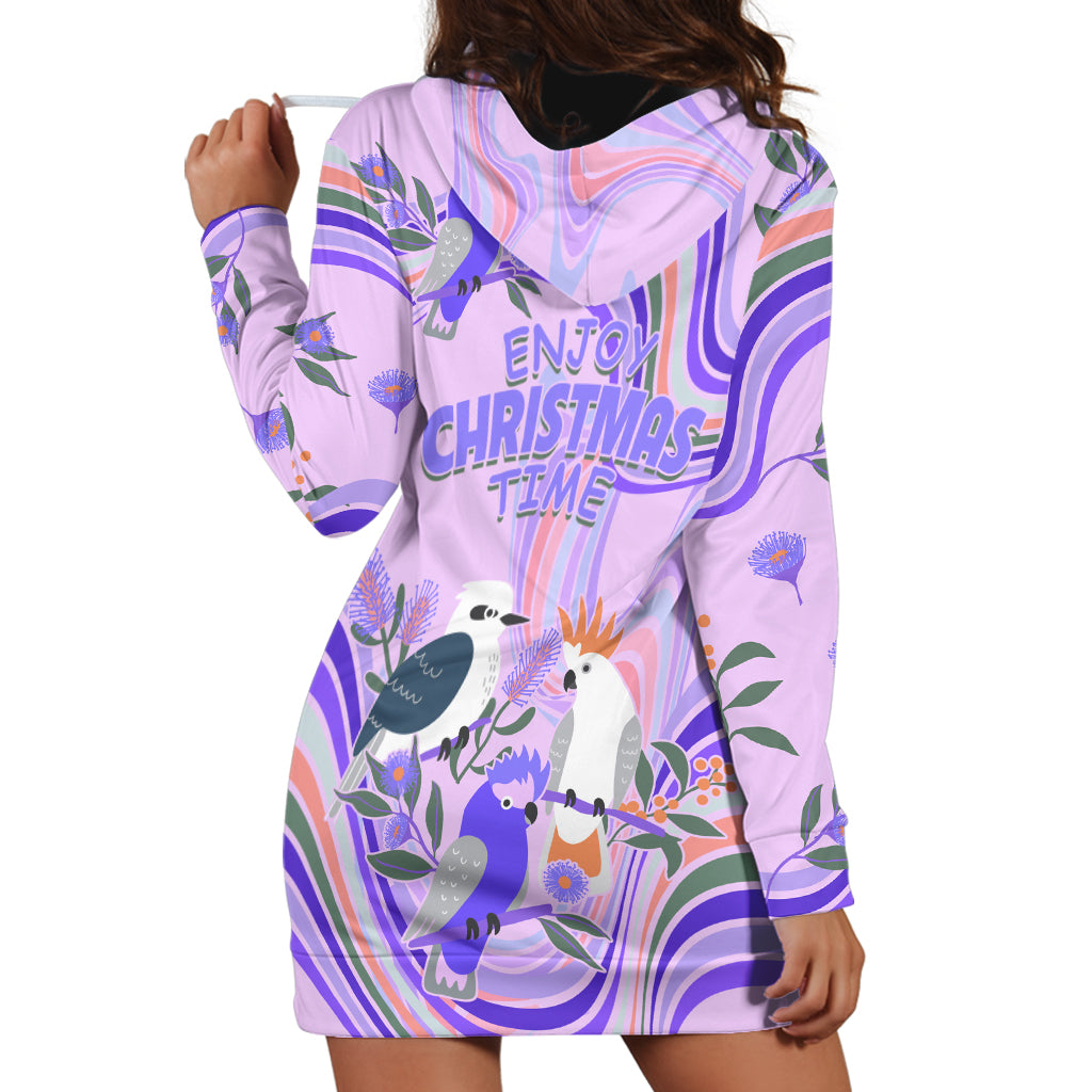 Australia Hippie Christmas Hoodie Dress Cockatoo Kookaburra with Wattle Violet Pastel Color - Vibe Hoodie Shop