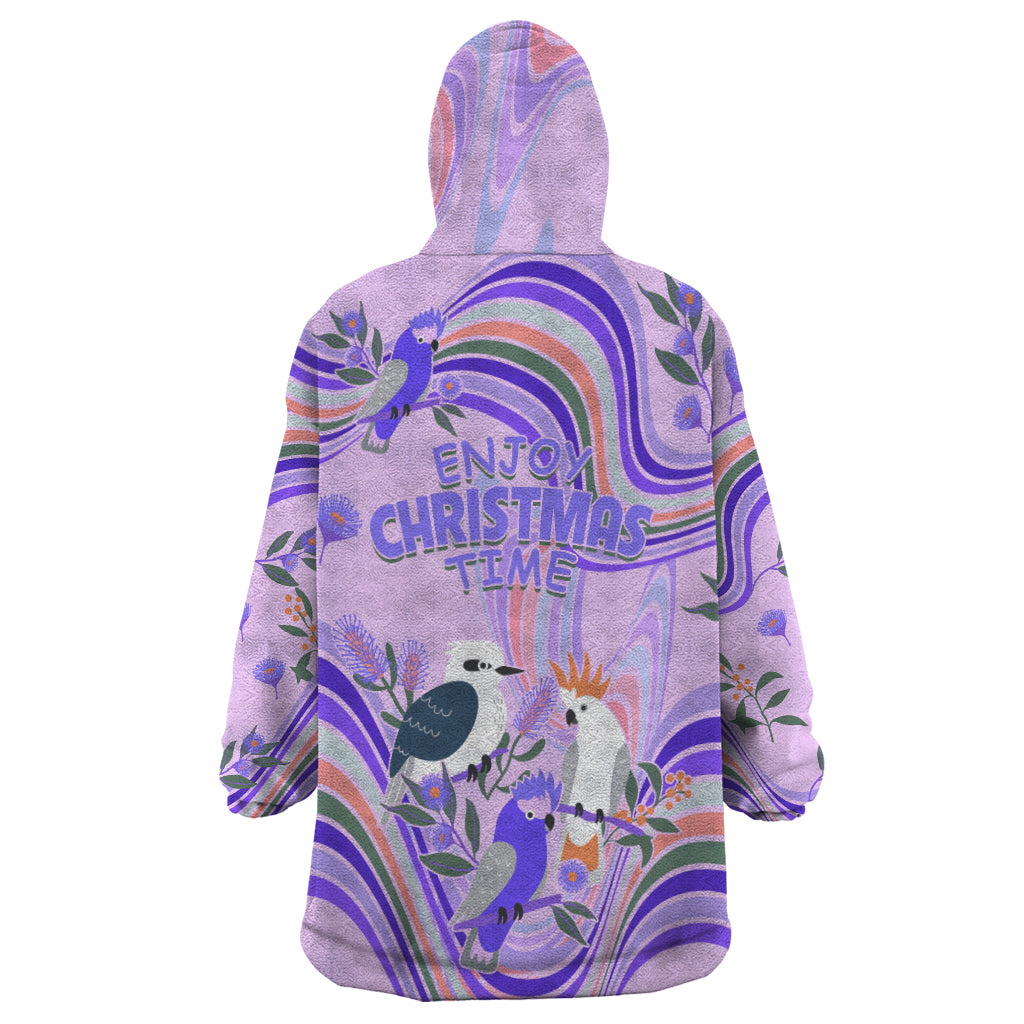 Australia Hippie Christmas Wearable Blanket Hoodie Cockatoo Kookaburra with Wattle Violet Pastel Color - Vibe Hoodie Shop