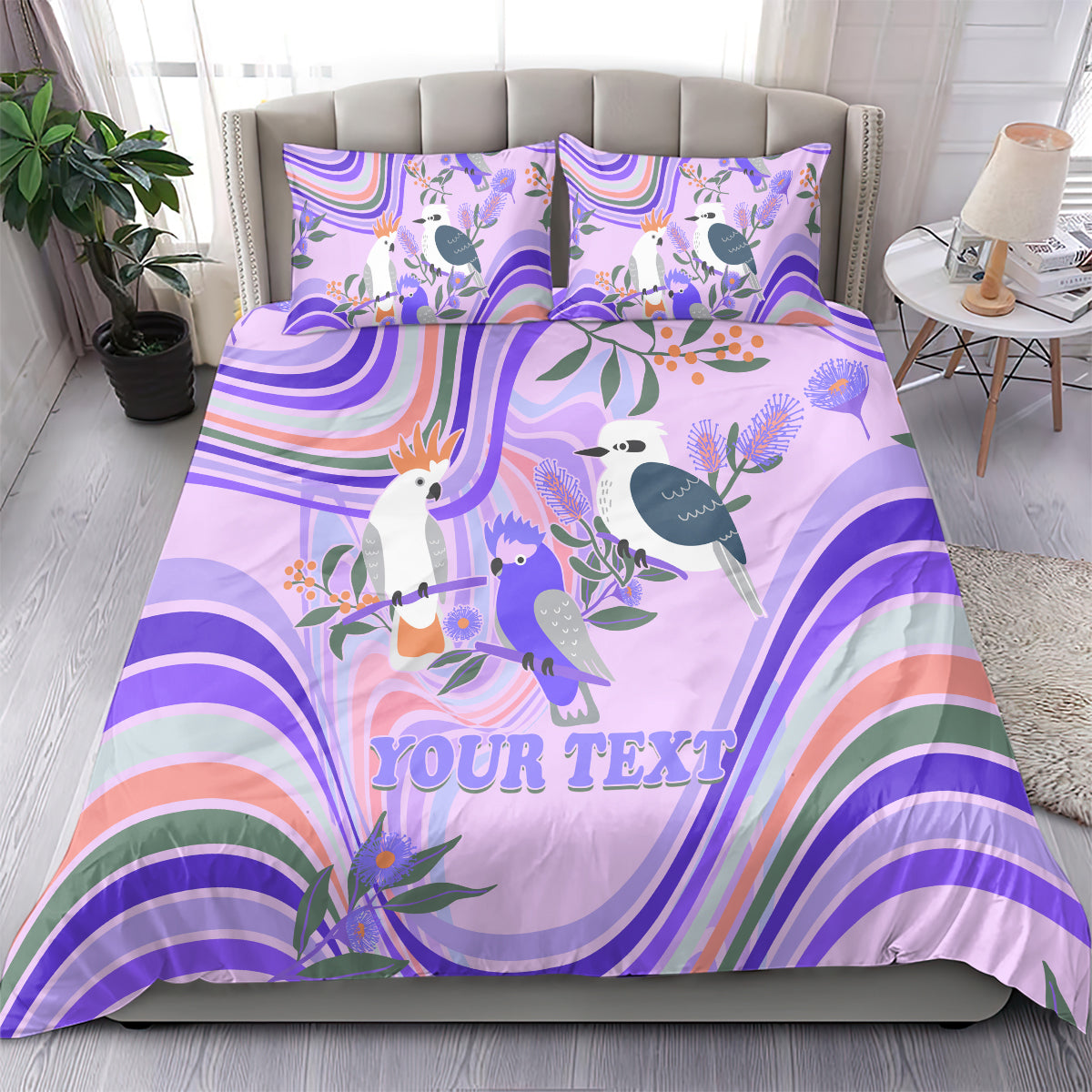 Personalised Australia Hippie Christmas Bedding Set Cockatoo Kookaburra with Wattle Violet Pastel Color - Vibe Hoodie Shop