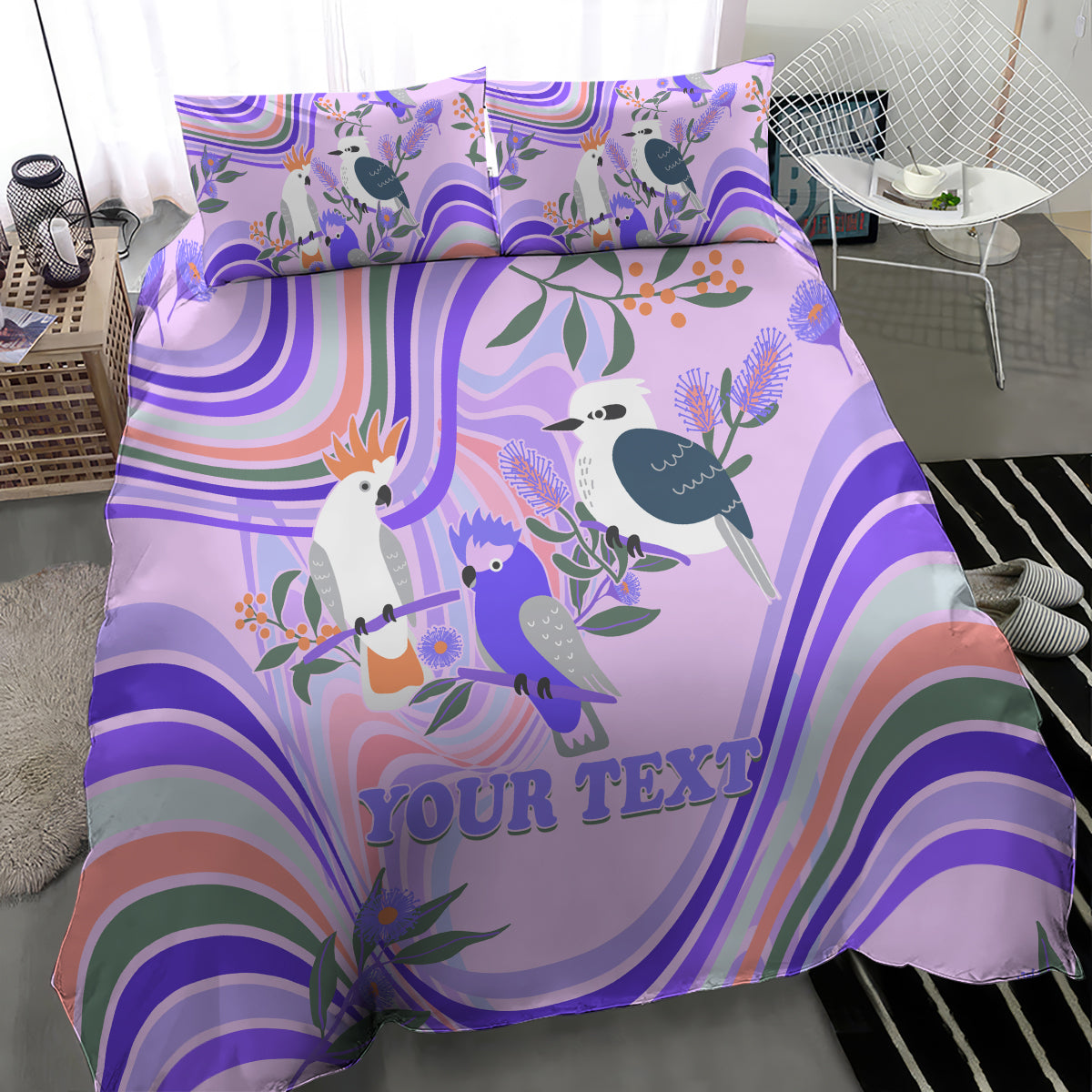Personalised Australia Hippie Christmas Bedding Set Cockatoo Kookaburra with Wattle Violet Pastel Color - Vibe Hoodie Shop