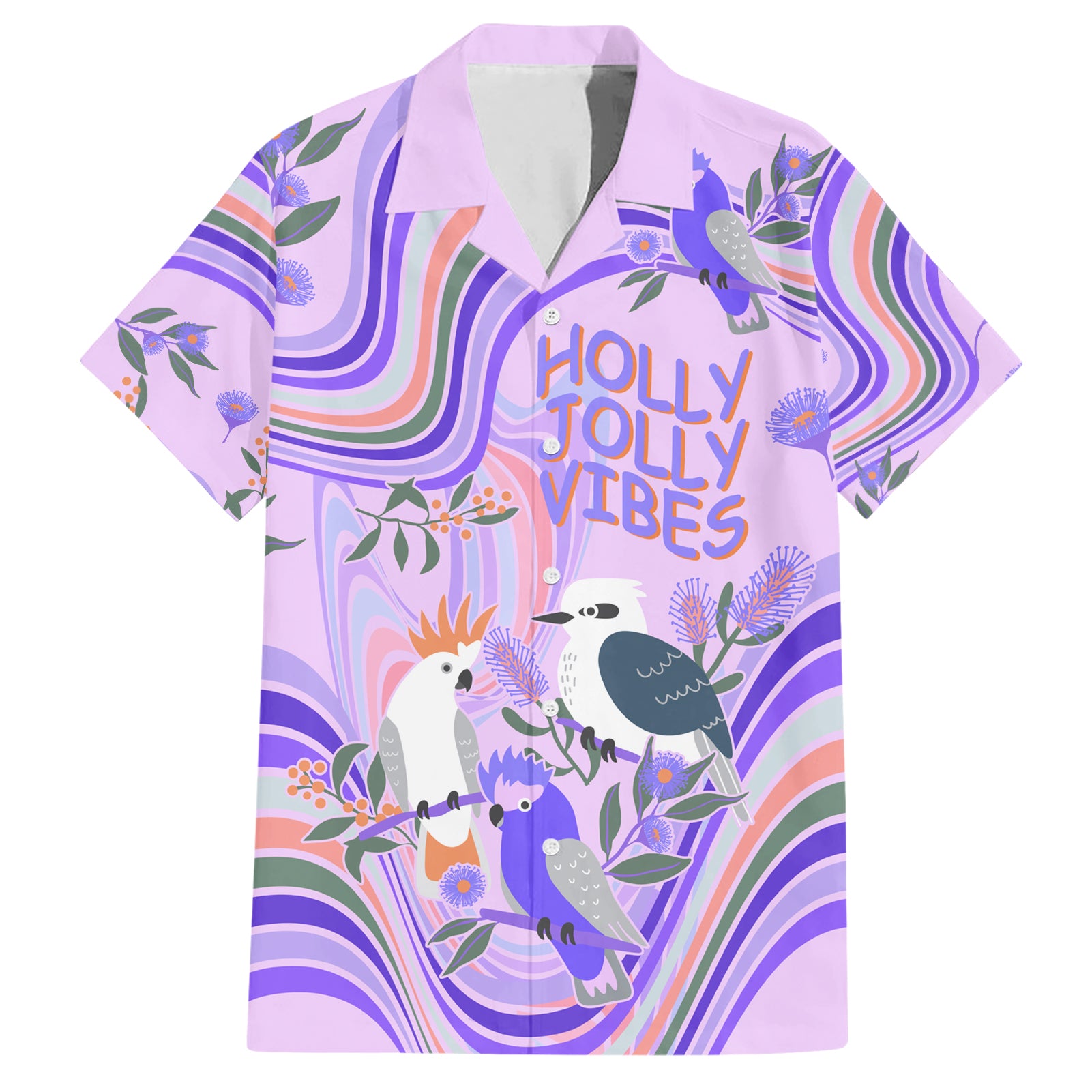 Personalised Australia Hippie Christmas Hawaiian Shirt Cockatoo Kookaburra with Wattle Violet Pastel Color - Vibe Hoodie Shop