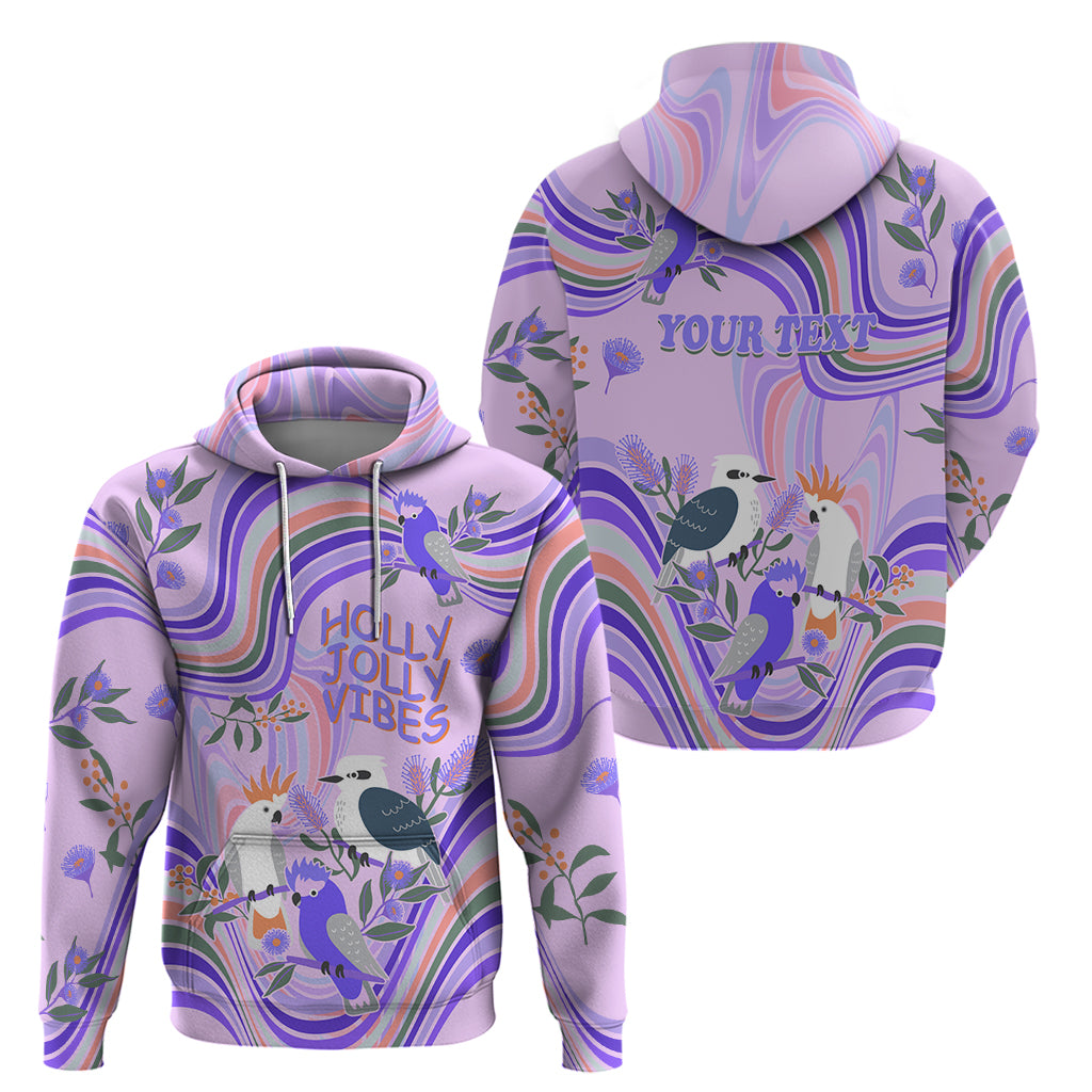 Personalised Australia Hippie Christmas Hoodie Cockatoo Kookaburra with Wattle Violet Pastel Color LT9 - Vibe Hoodie Shop