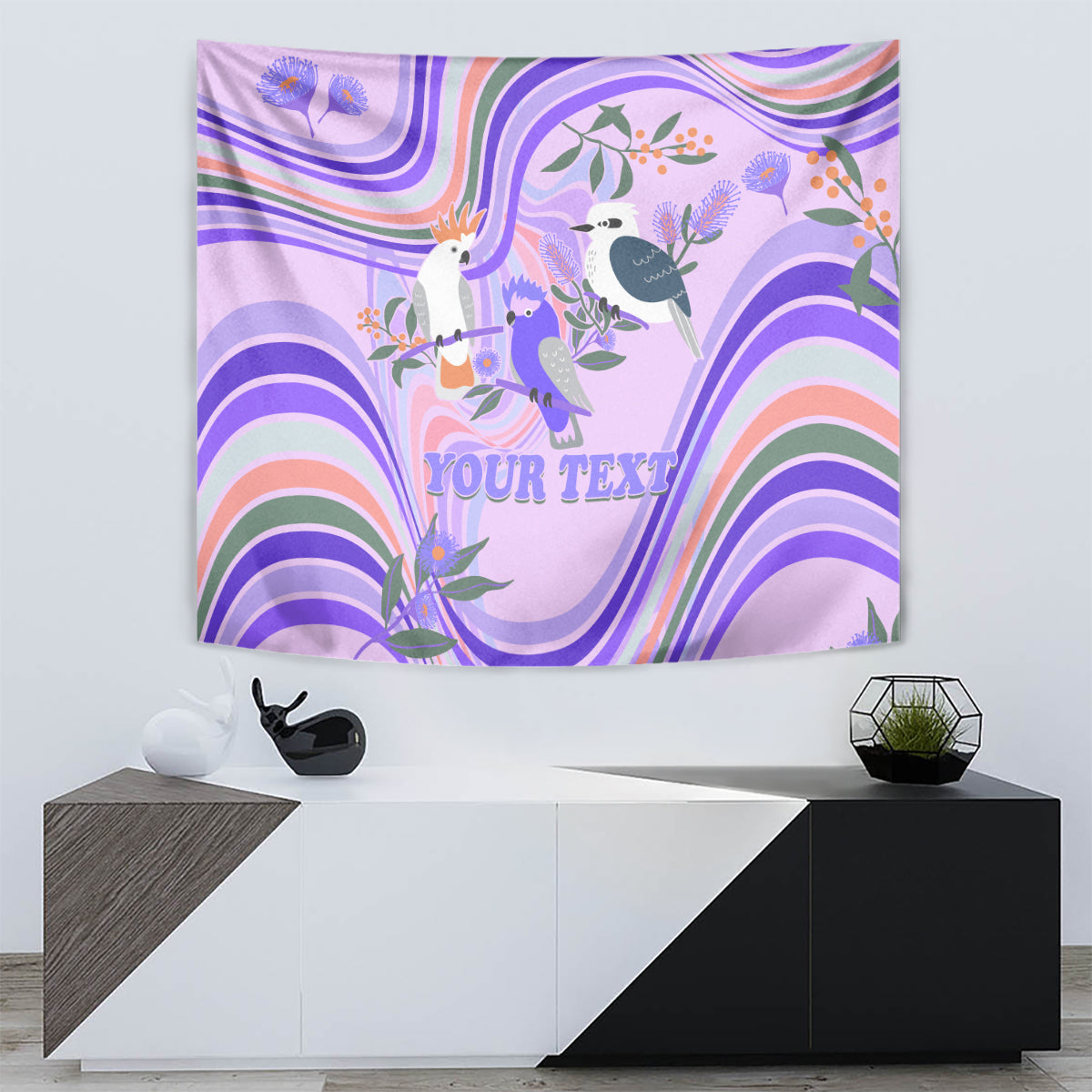 Personalised Australia Hippie Christmas Tapestry Cockatoo Kookaburra with Wattle Violet Pastel Color - Vibe Hoodie Shop