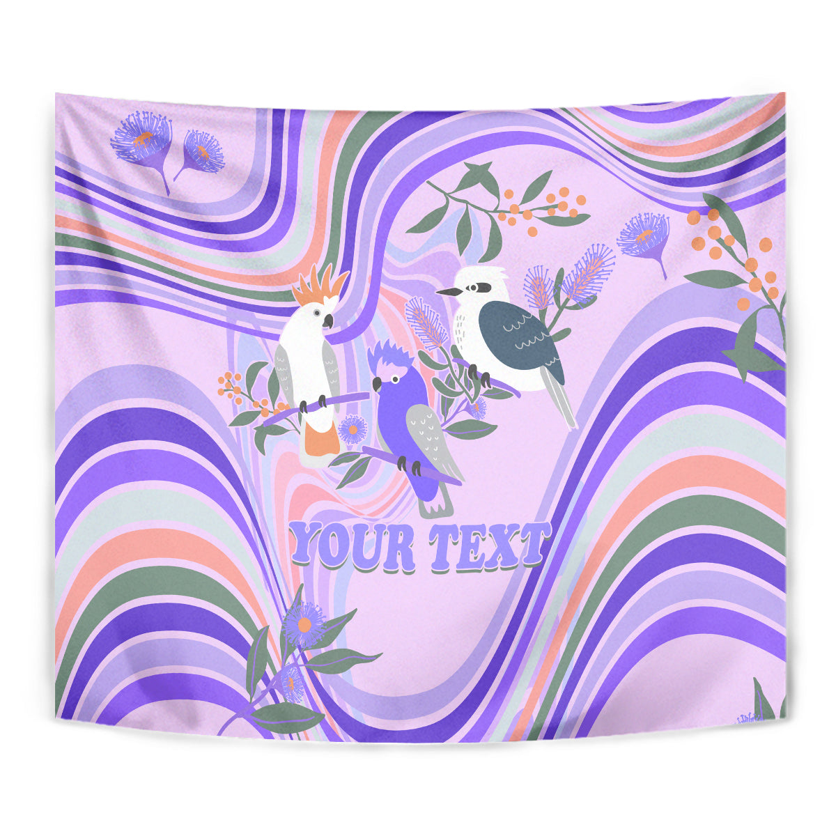 Personalised Australia Hippie Christmas Tapestry Cockatoo Kookaburra with Wattle Violet Pastel Color - Vibe Hoodie Shop